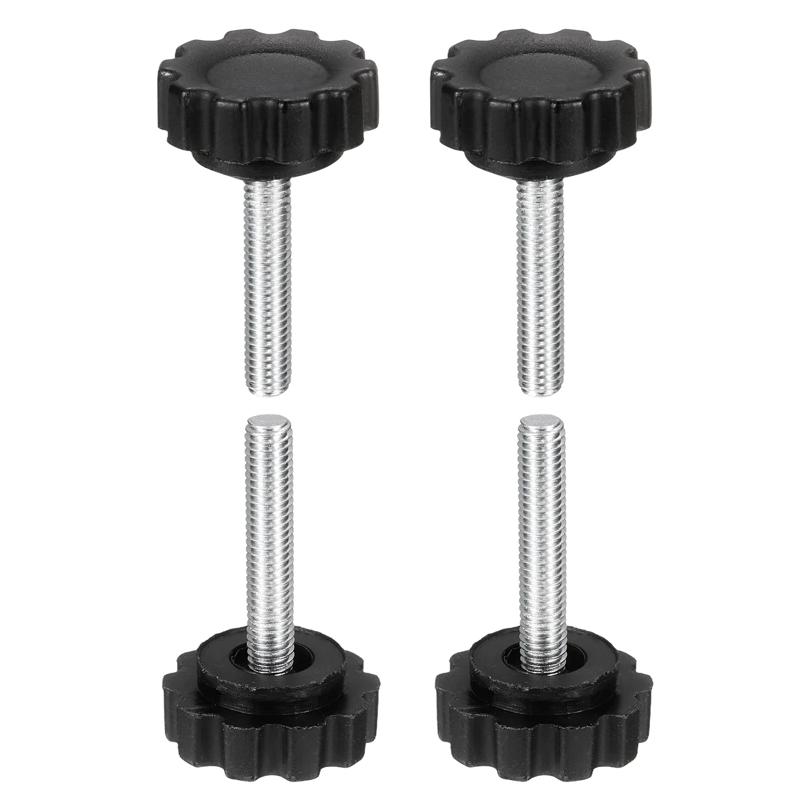 4 Pcs M5 x 25mm Male Thread Knurled Knobs Handles Hand Clamping Screws Black
