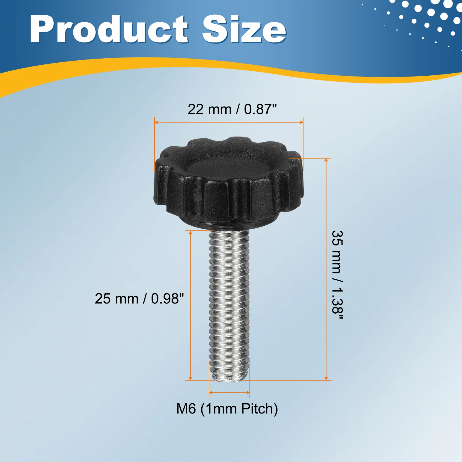 4 Pcs M6 x 25mm Male Thread Knurled Knobs Handles Hand Clamping Screws Black - Image 2