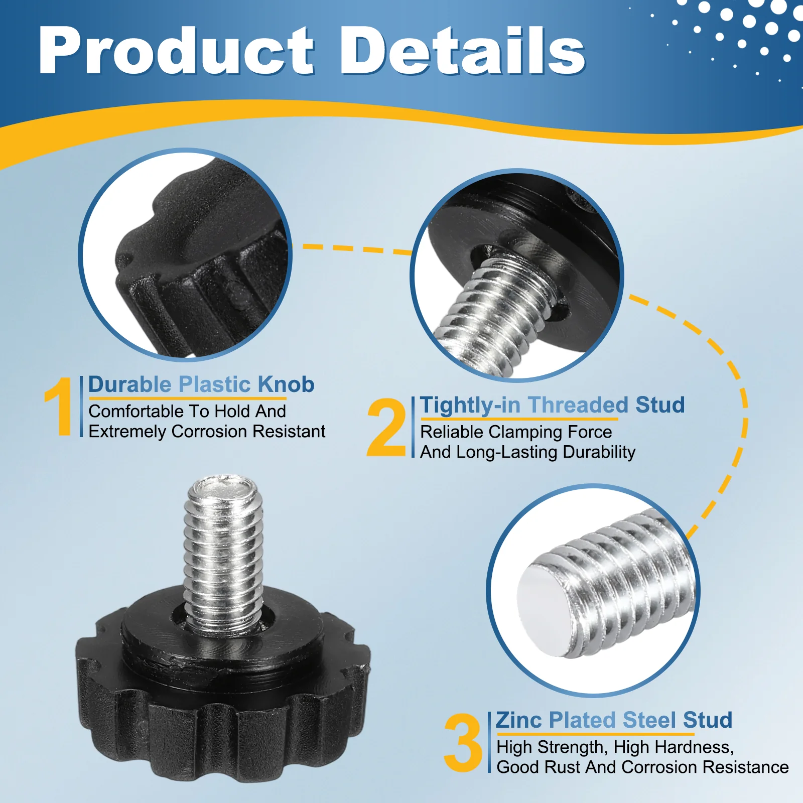 4 Pcs M6 x 10mm Male Thread Knurled Knobs Handles Hand Clamping Screws Black - Image 4
