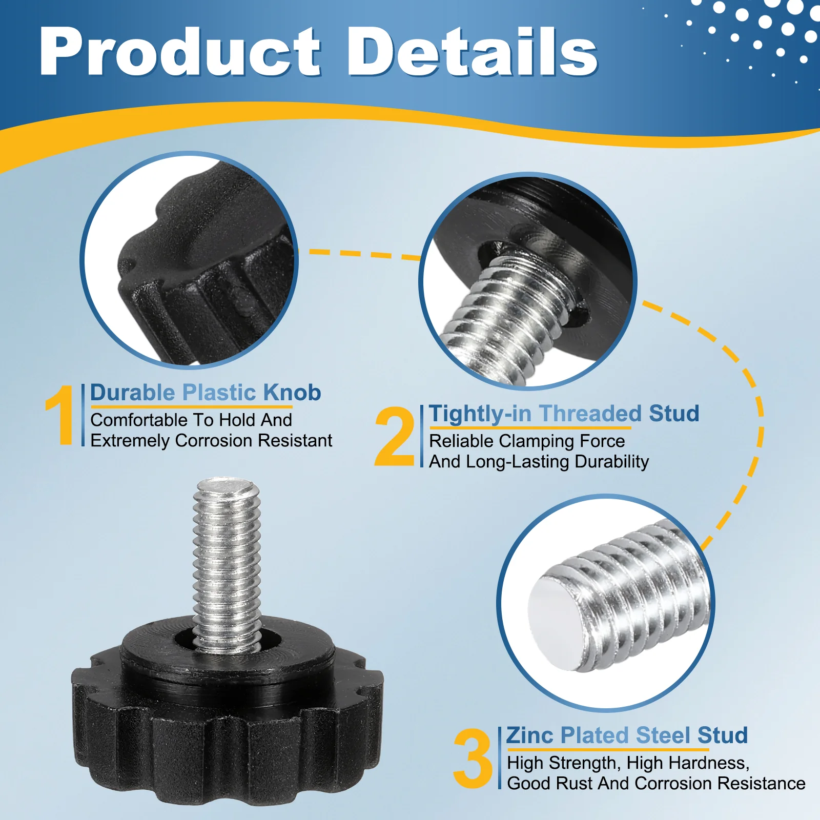4 Pcs M5 x 12mm Male Thread Knurled Knobs Handles Hand Clamping Screws Black - Image 4