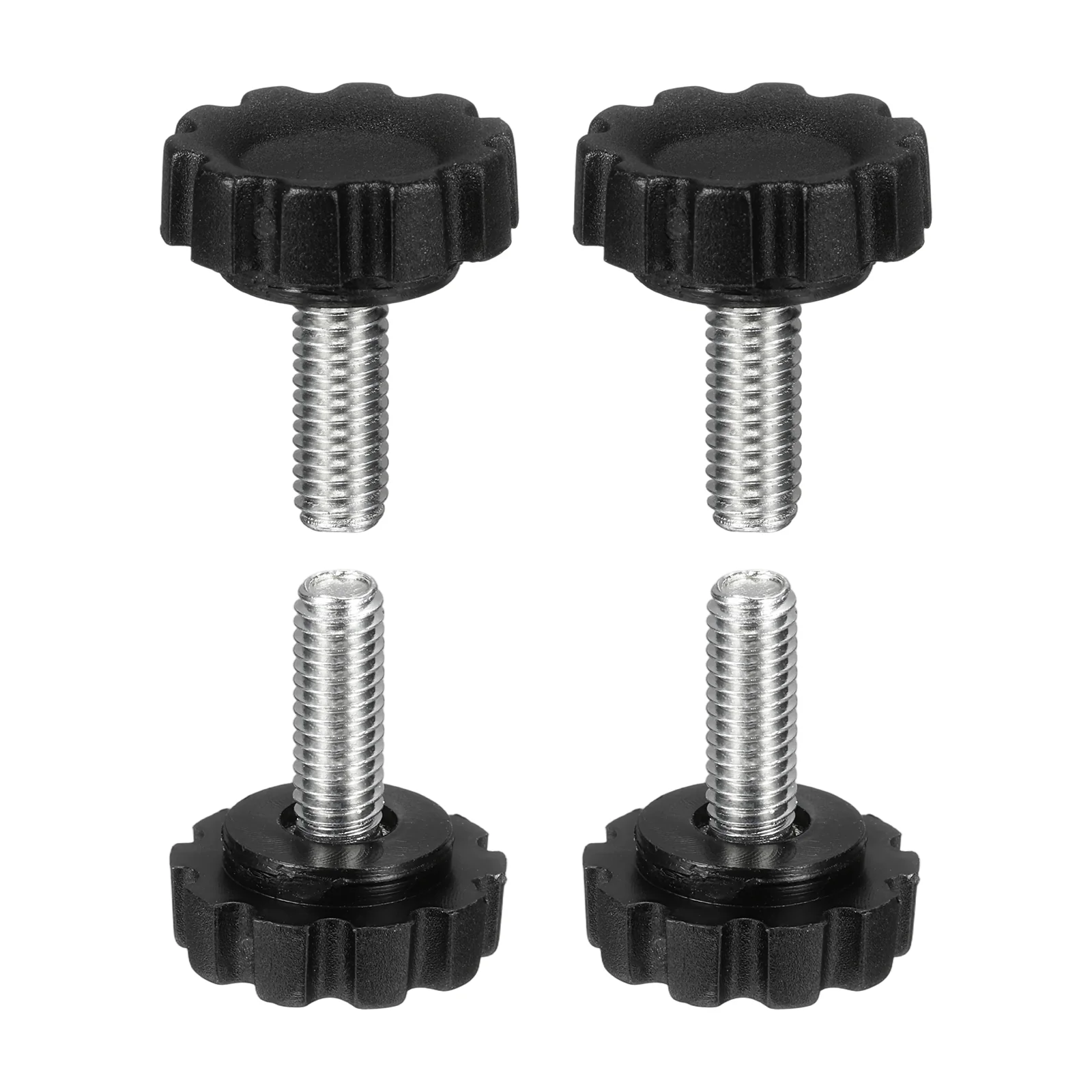 4 Pcs M6 x 16mm Male Thread Knurled Knobs Handles Hand Clamping Screws Black
