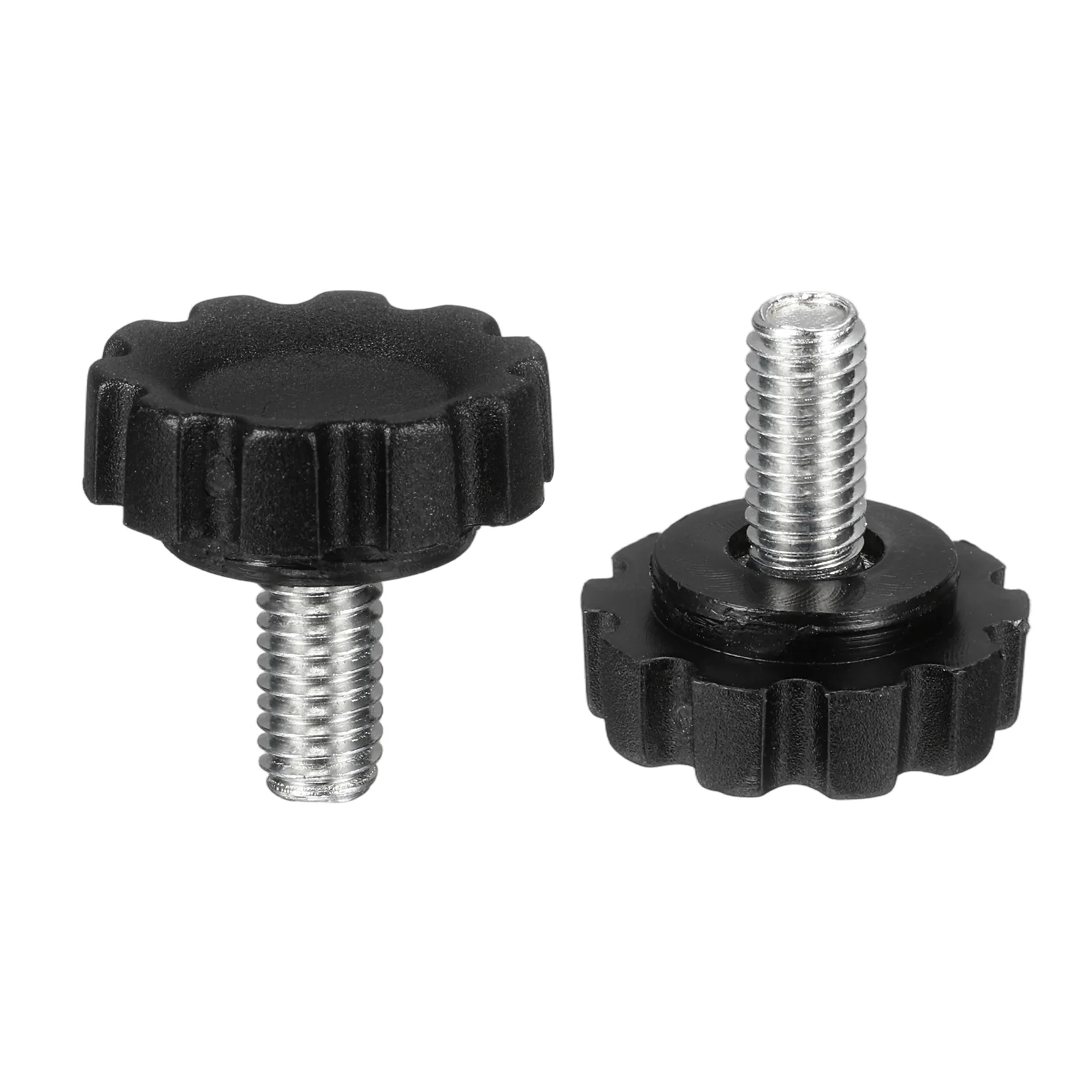 2 Pcs M6 x 12mm Male Thread Knurled Knobs Handles Hand Clamping Screws Black