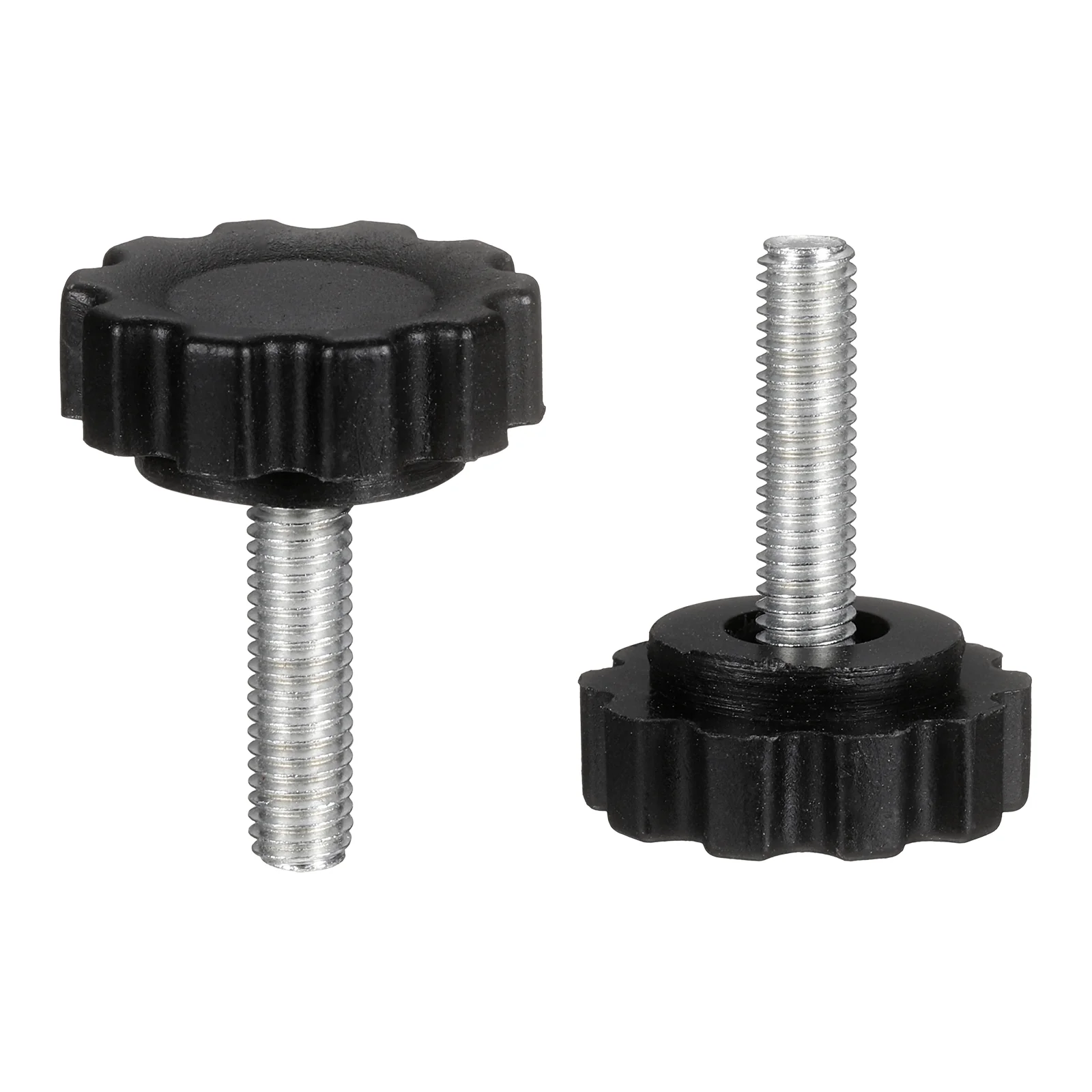 2 Pcs M5 x 20mm Male Thread Knurled Knobs Handles Hand Clamping Screws Black