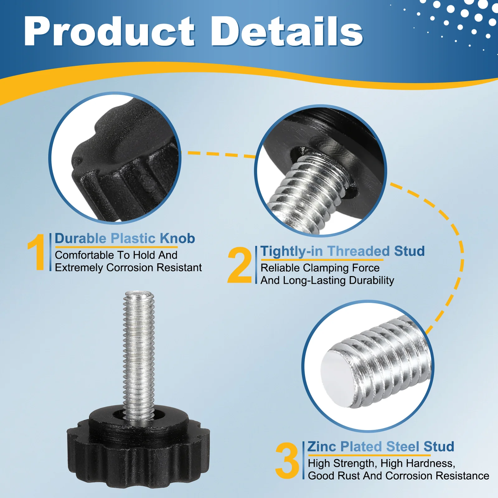 2 Pcs M5 x 20mm Male Thread Knurled Knobs Handles Hand Clamping Screws Black - Image 4