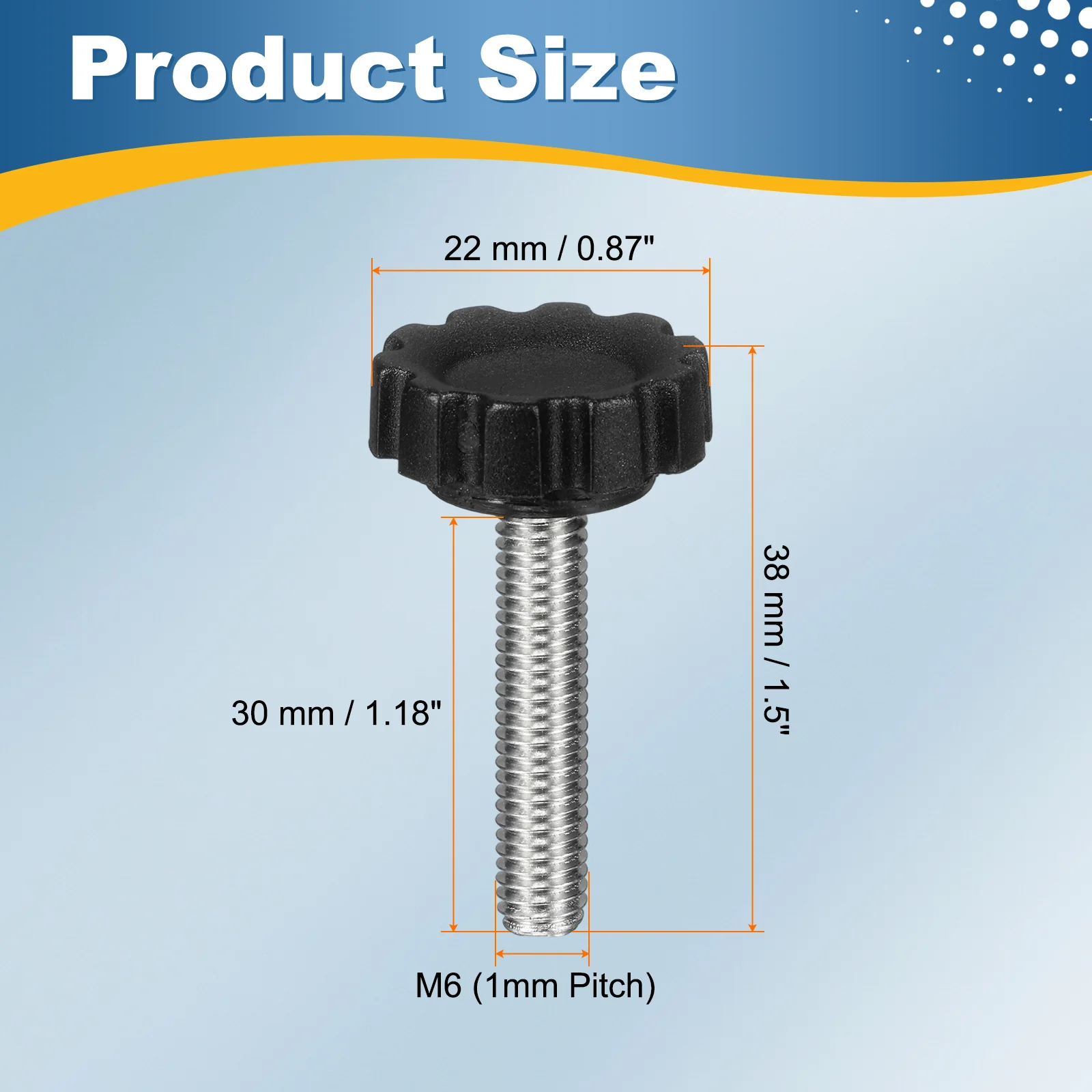 6 Pcs M6 x 30mm Male Thread Knurled Knobs Handles Hand Clamping Screws Black - Image 2