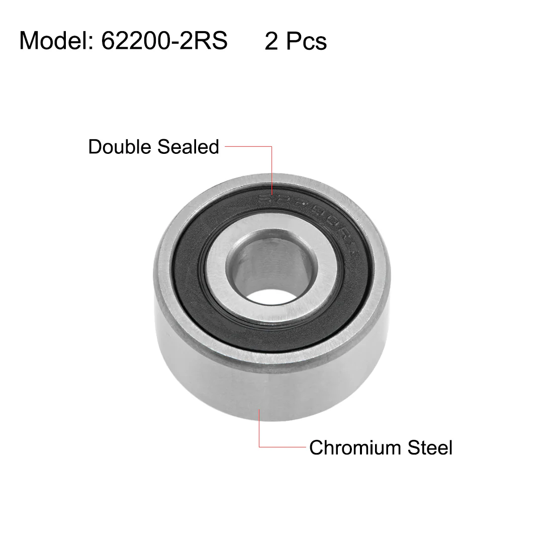 Uxcell 62200-2RS Deep Groove Ball Bearings 10mm x 30mm x 14mm Double Sealed Chrome Steel Z2 ABEC1 2pcs - Image 2