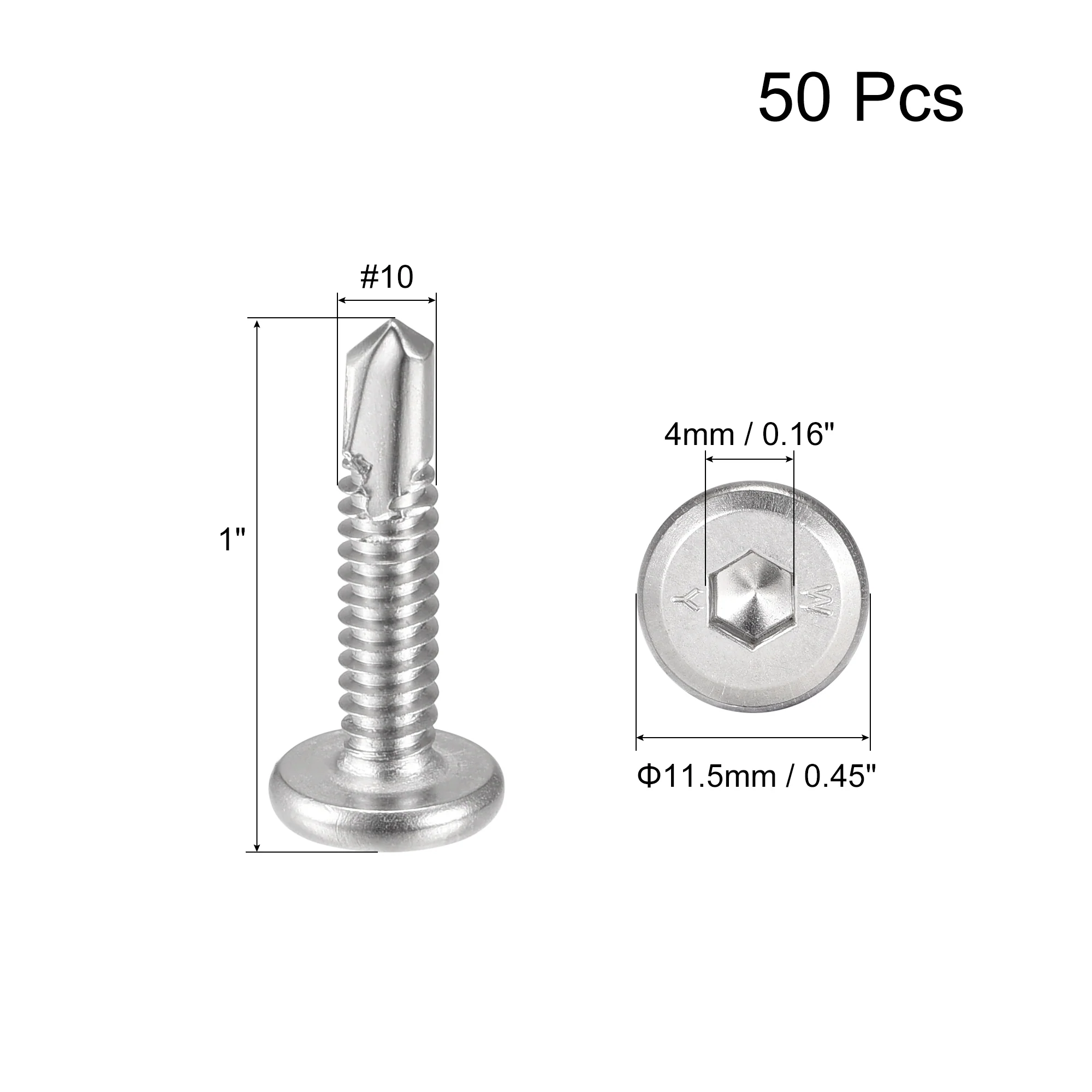 Uxcell 50pcs #10 x 1" 410 Stainless Steel Flat Head Hex Socket Self Drilling Screw - Image 2