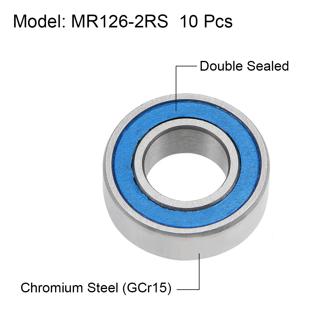 Uxcell MR126-2RS Ball Bearings 6x12x4mm Double Sealed Chrome Steel Blue Cover P6 10pcs - Image 2