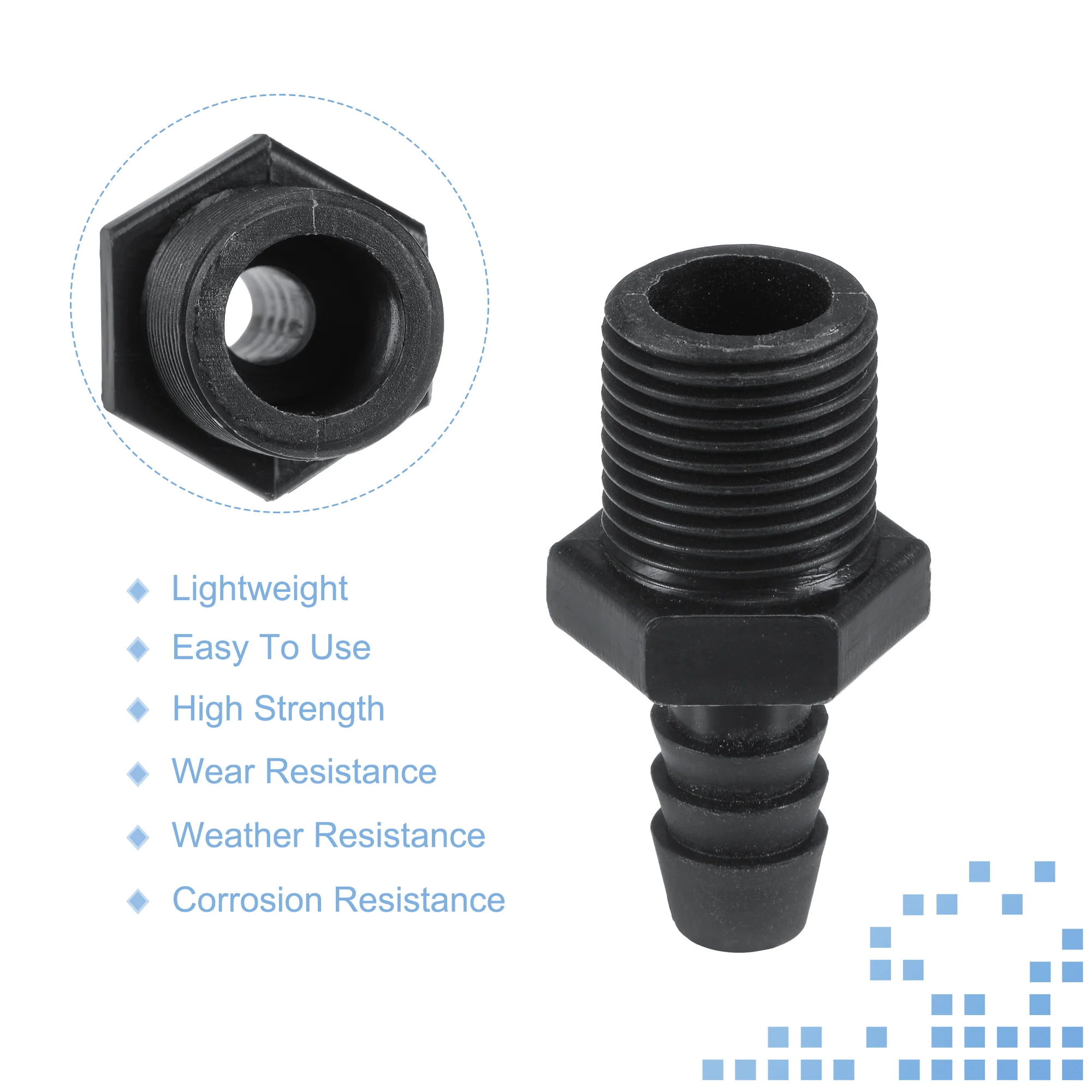 2pcs 5/16" Barb OD 3/8NPT Male Thread Plastic Hose Fitting Hex Adapter Black - Image 4