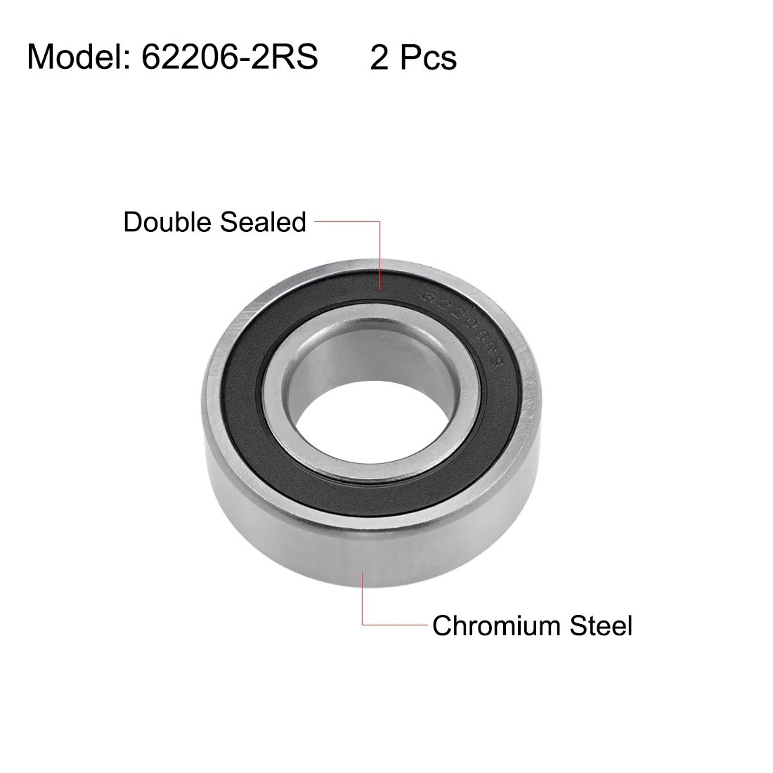 Uxcell 62206-2RS Ball Bearings 30x62x20mm Double Sealed Chrome Steel Z2 ABEC1 2pcs - Image 2