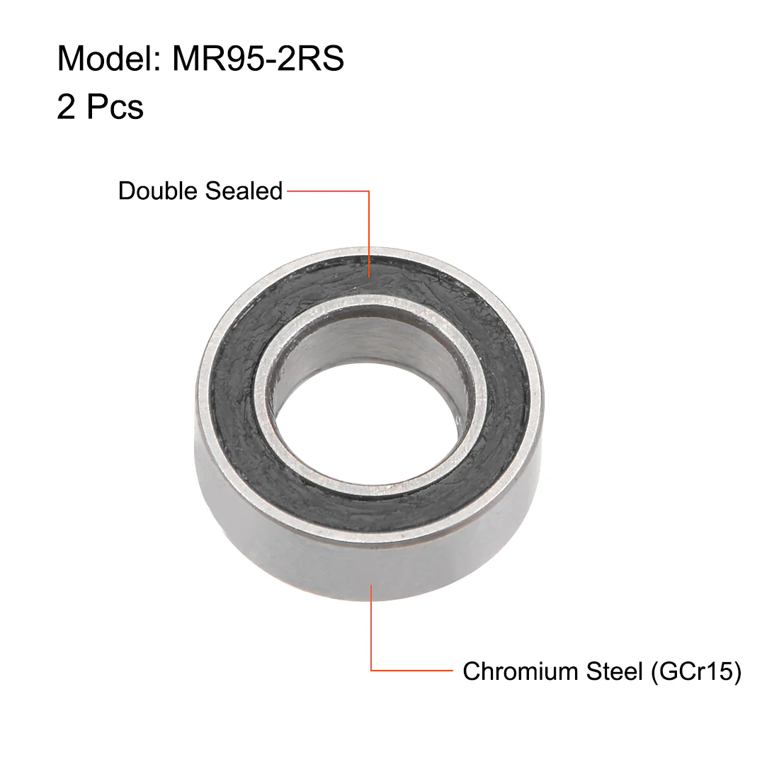 Uxcell MR95-2RS Deep Groove Ball Bearings 5x9x3mm Double Sealed Chrome Steel P6 2pcs - Image 2