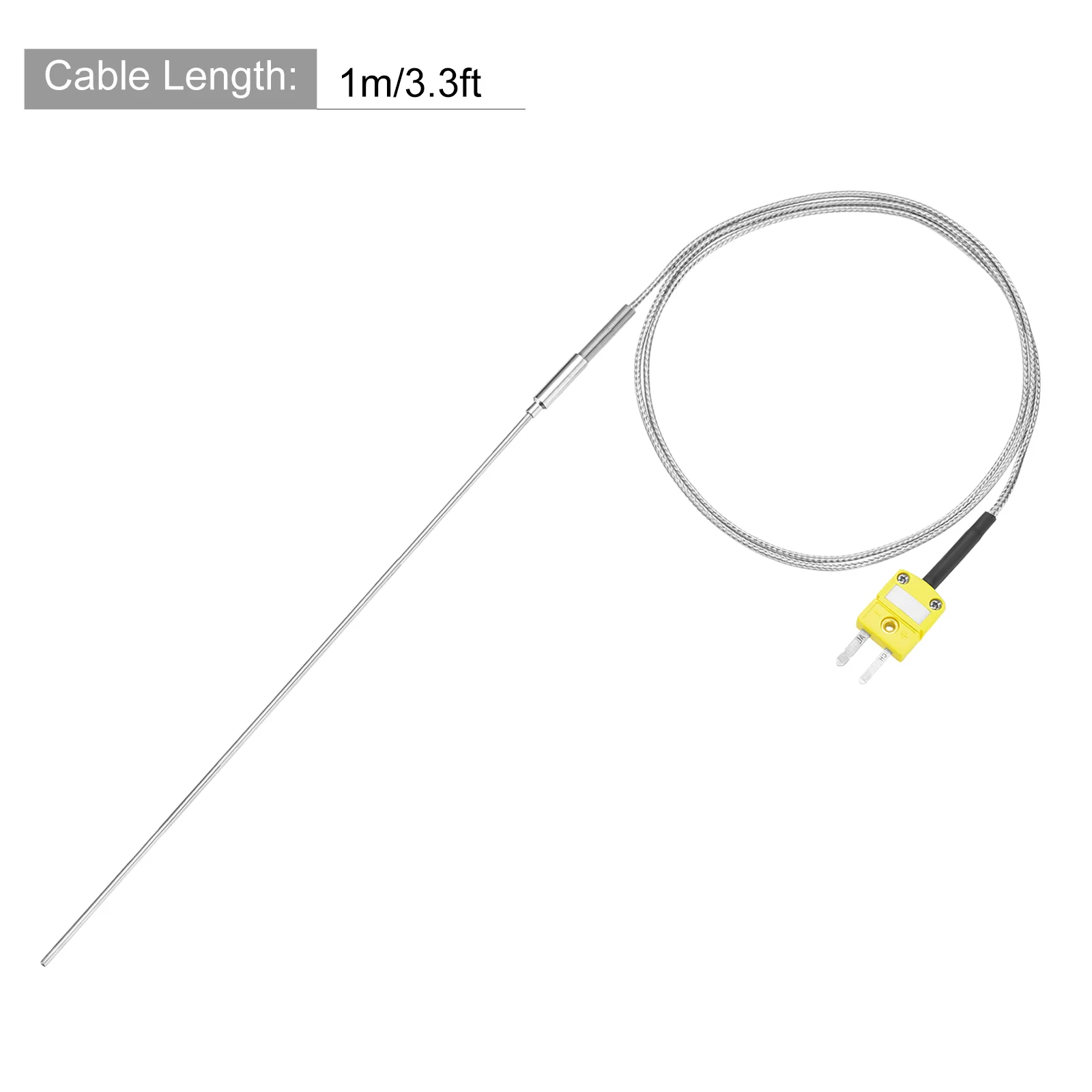 K Type Thermocouple with Plug,Temperature Sensor -50 to 1100°C 1 x300mm 3.3ft - Image 2