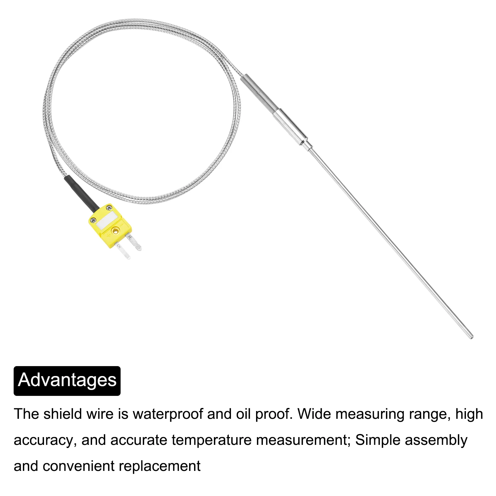 K Type Thermocouple with Plug,Temperature Sensor -50 to 1100°C 2 x150mm 3.3ft - Image 4