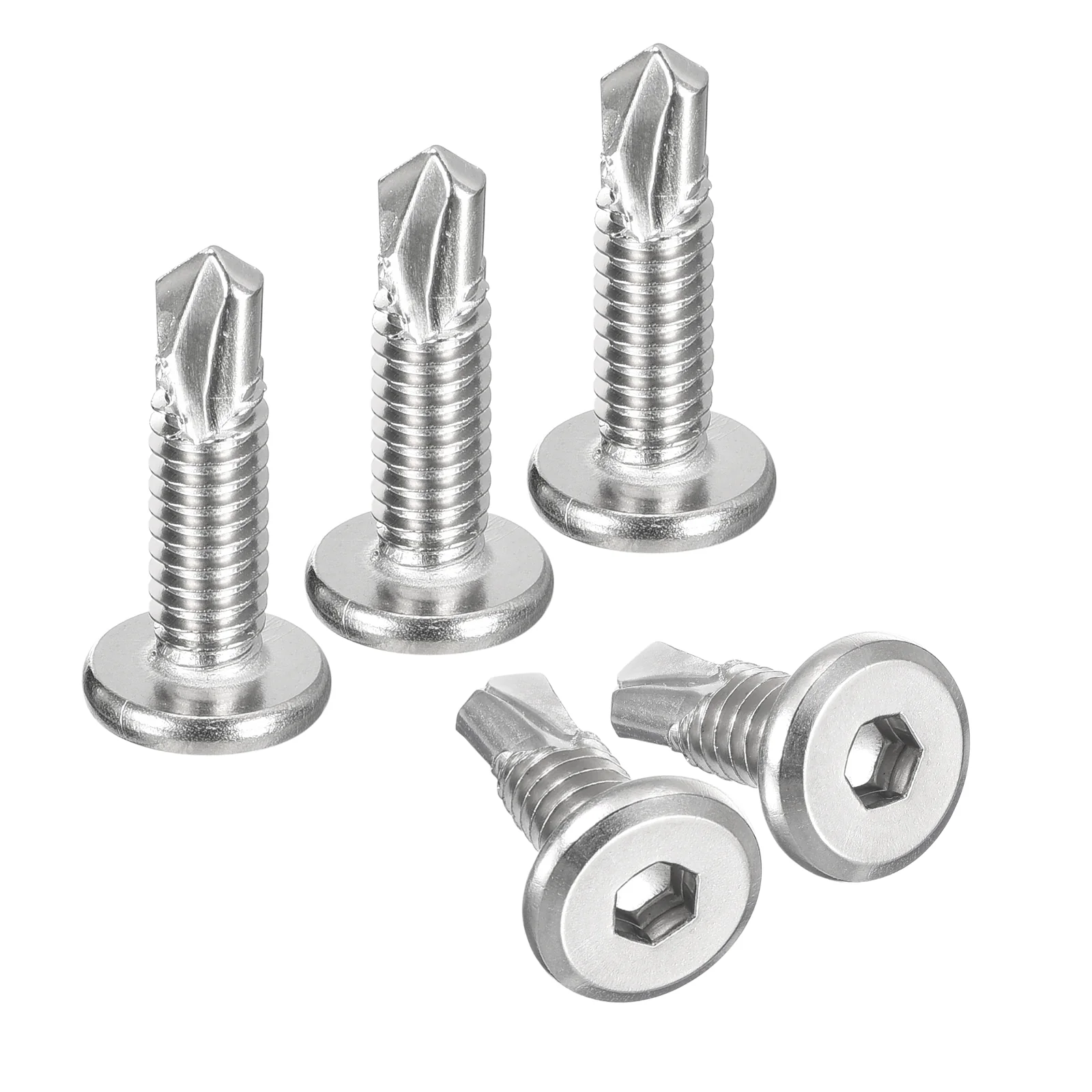 Uxcell 200Pcs Hex Socket Self Tapping Screws, 1/4" x 1" Drilling Screw, Silver
