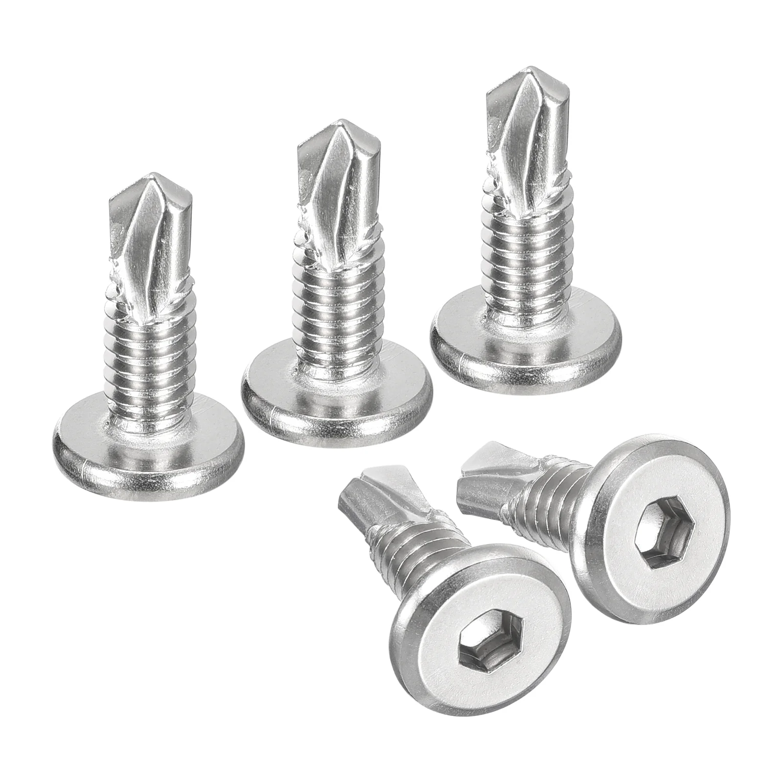 Uxcell 150Pcs Hex Socket Self Tapping Screws, 1/4" x 3/4" Drilling Screw, Silver