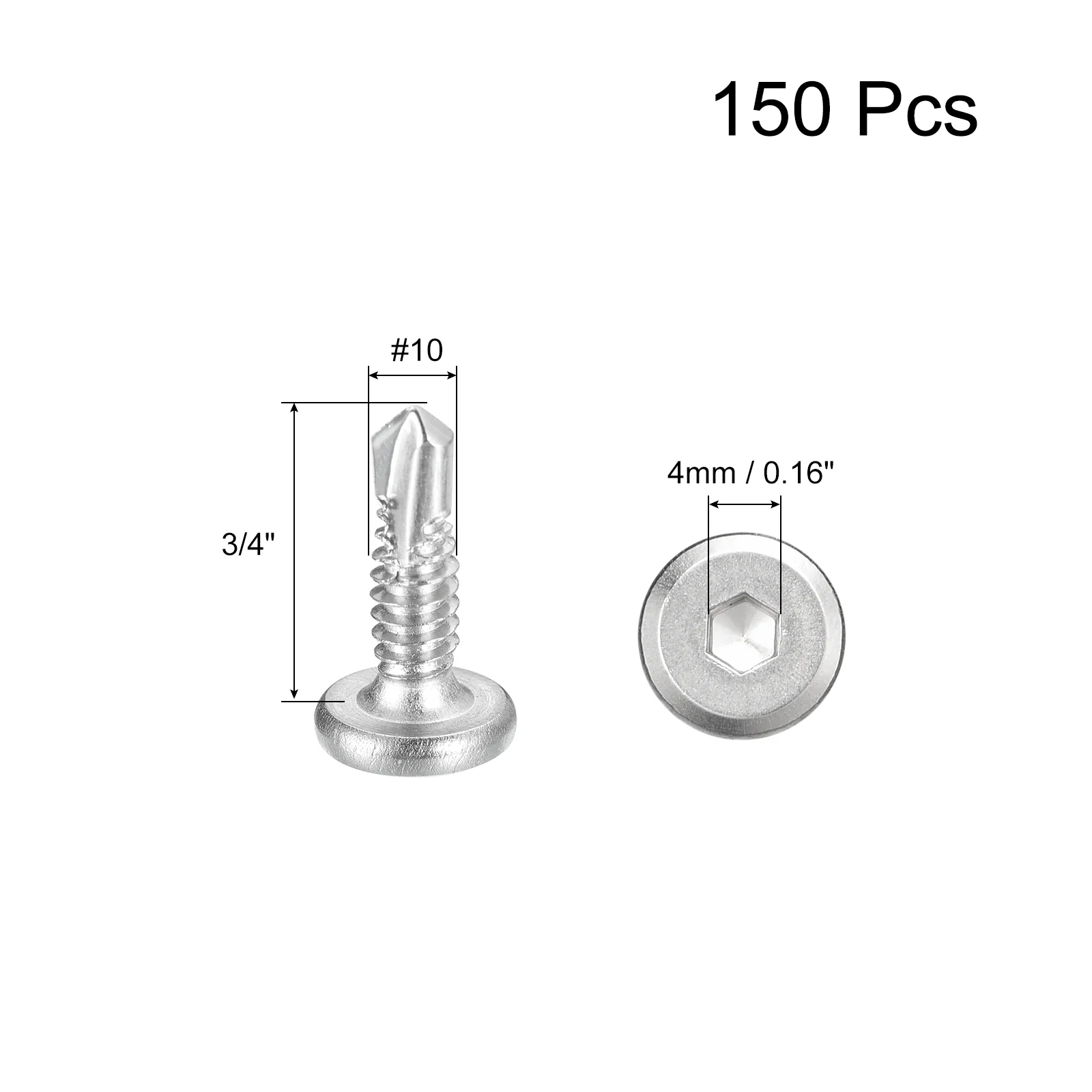 Uxcell 150Pcs Hex Socket Self Tapping Screws, #12 x 3/4" Drilling Screw, Silver - Image 2