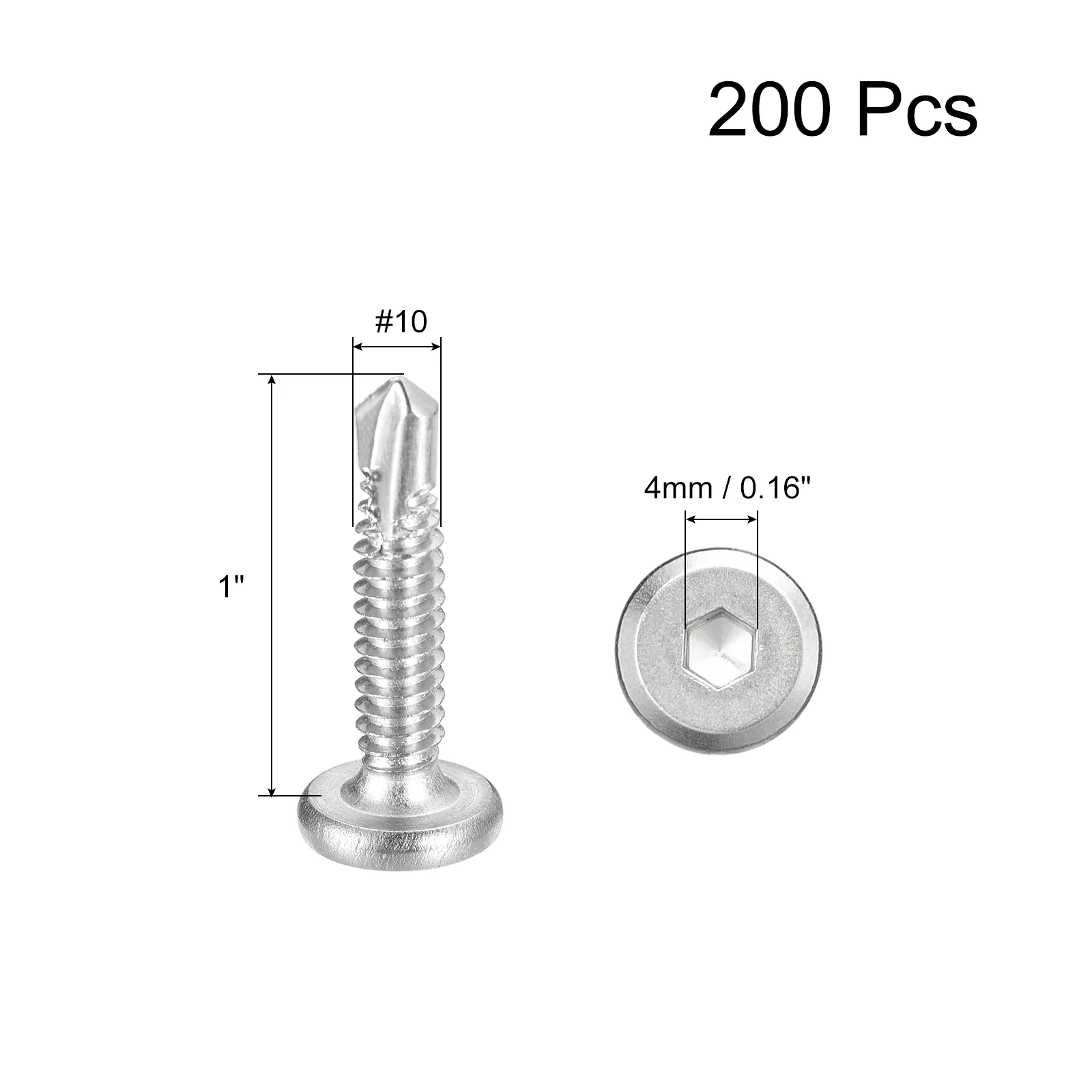 Uxcell 200Pcs Hex Socket Self Tapping Screws, #12 x 1" Drilling Screw, Silver - Image 2
