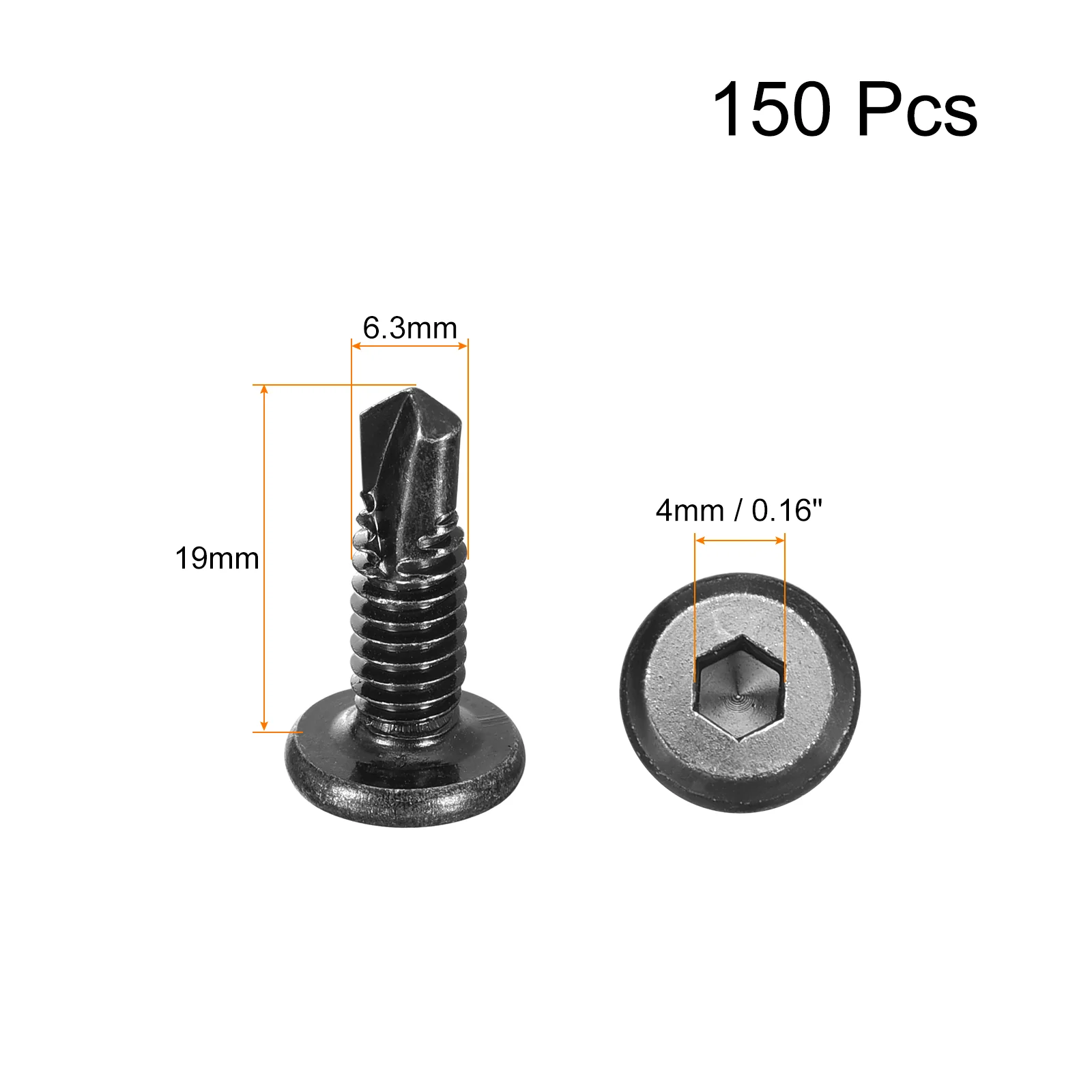 Uxcell 150Pcs Hex Socket Self Tapping Screws, 1/4" x 3/4" Drilling Screw, Black - Image 2