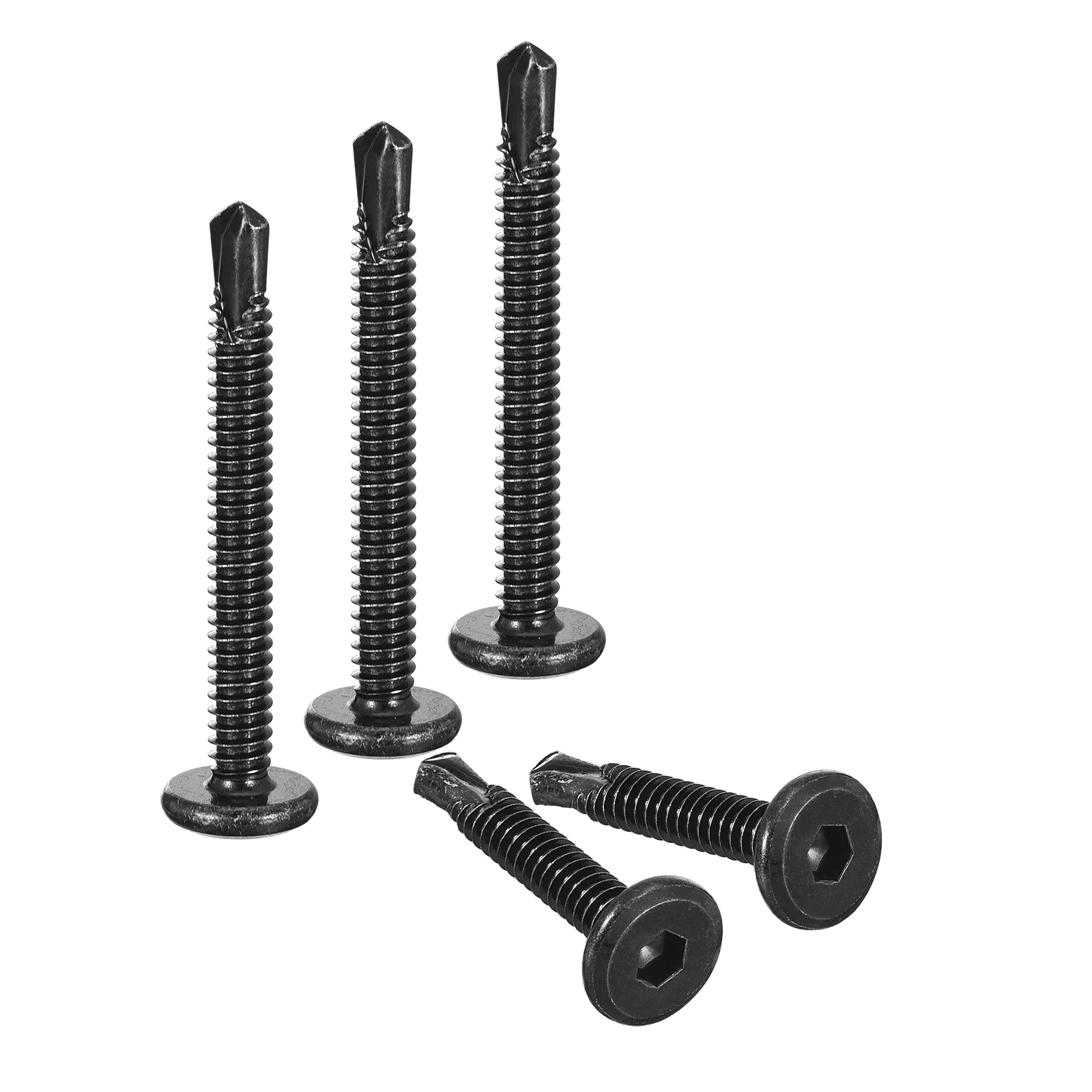 Uxcell 50Pcs Hex Socket Self Tapping Screws, #12 x 2" Drilling Screw, Black