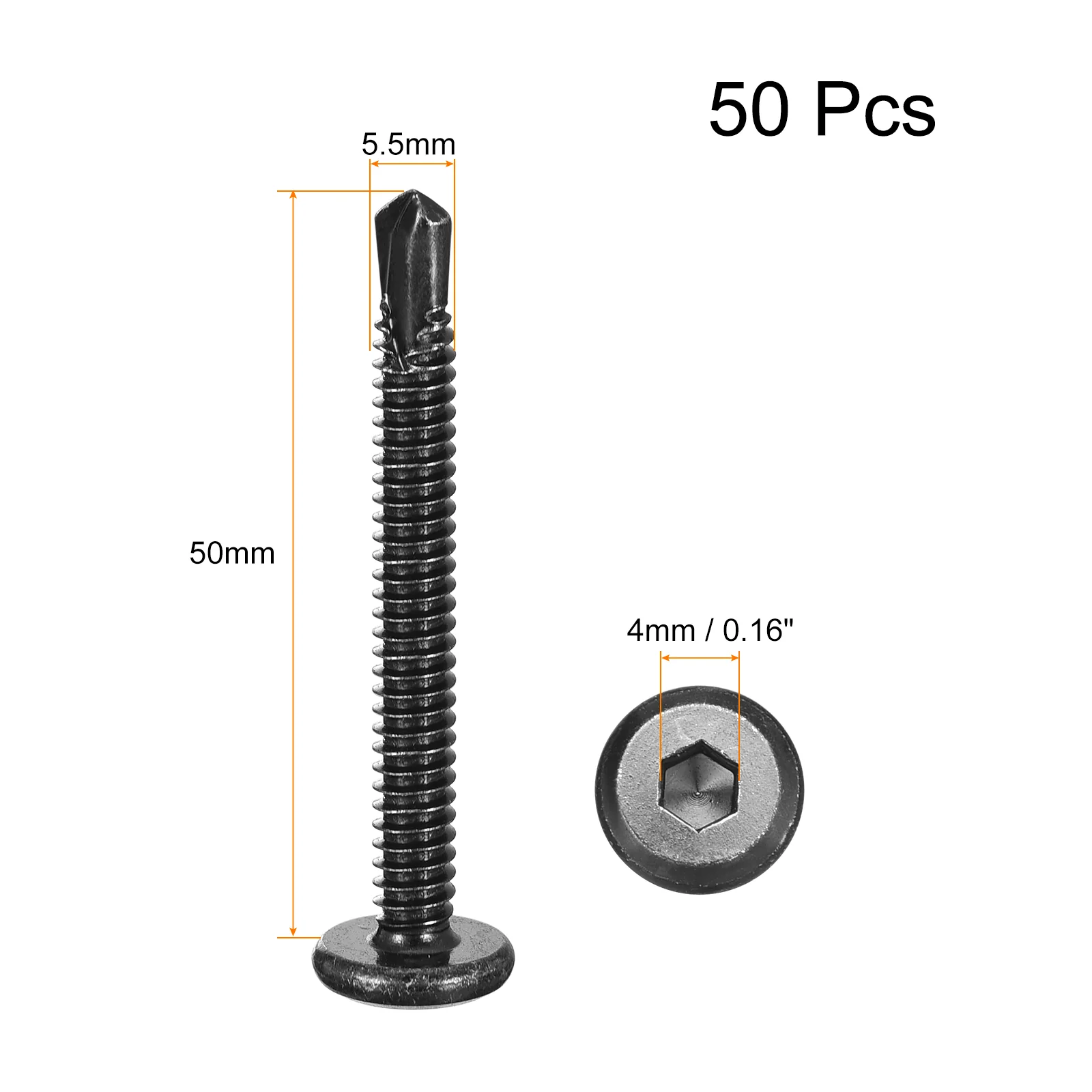 Uxcell 50Pcs Hex Socket Self Tapping Screws, #12 x 2" Drilling Screw, Black - Image 2