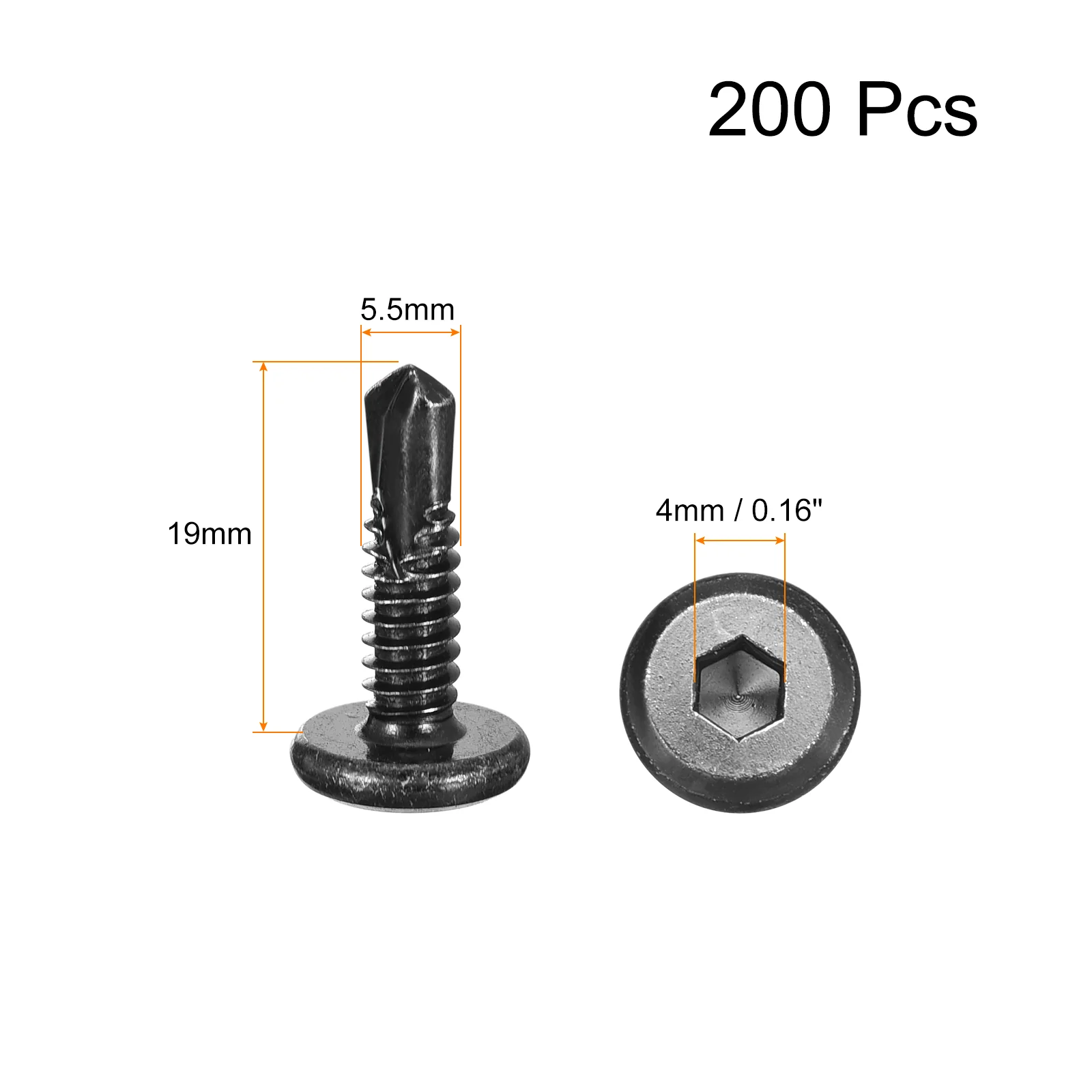 Uxcell 200Pcs Hex Socket Self Tapping Screws, #12 x 3/4" Drilling Screw, Black - Image 2