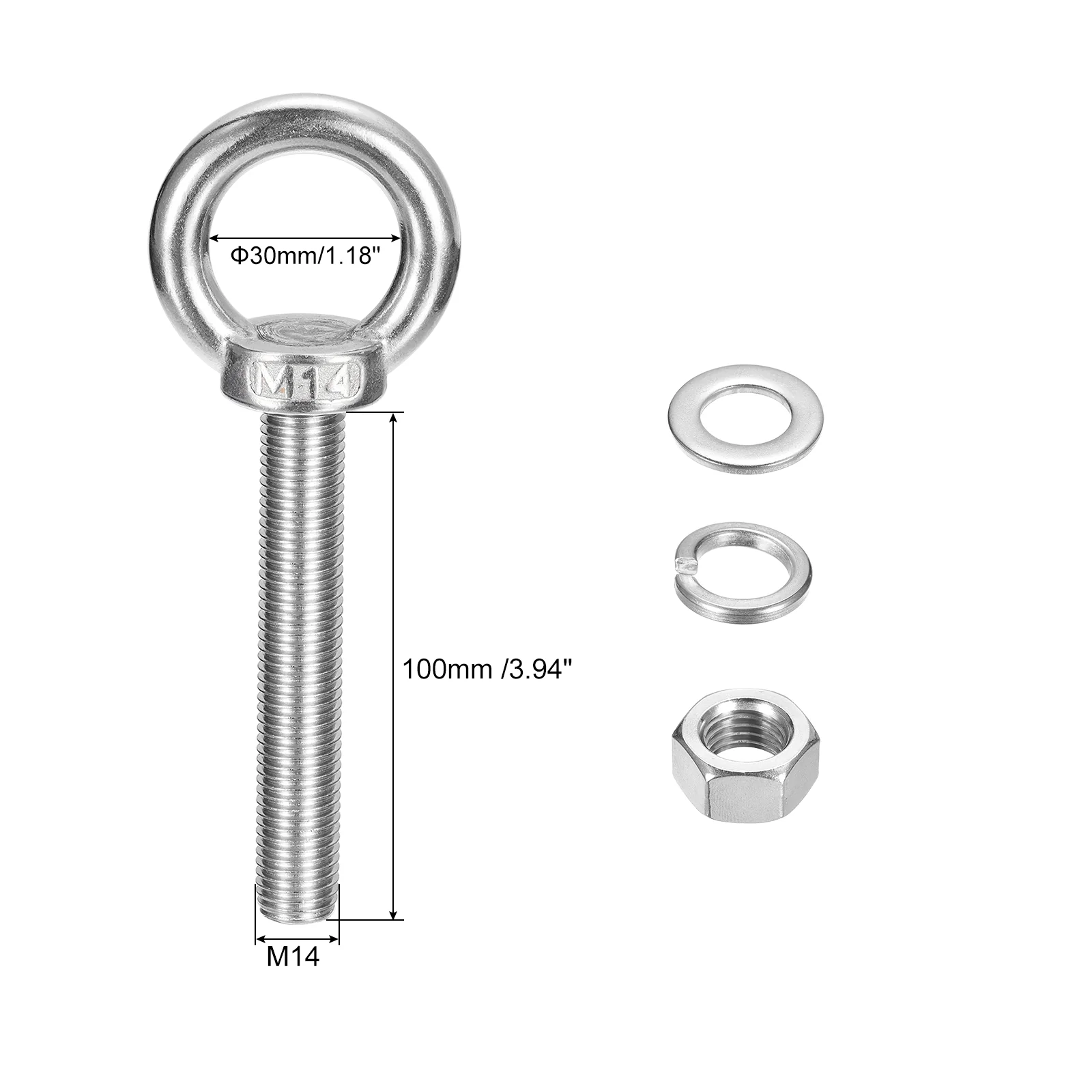Uxcell Lifting Eye Bolt, 4 Sets M14 x 100mm Eye Bolt with Nut Washer - Image 2