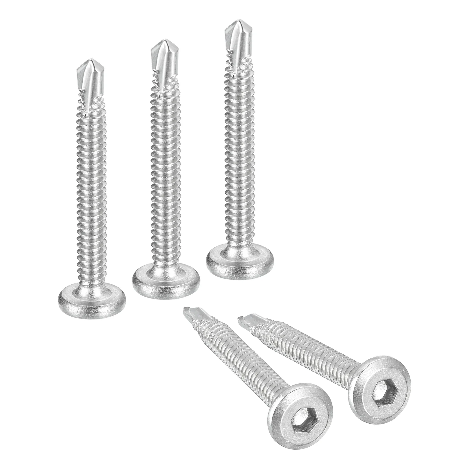 Uxcell 50Pcs Hex Socket Self Tapping Screws, #12 x 2" Drilling Screw, Silver