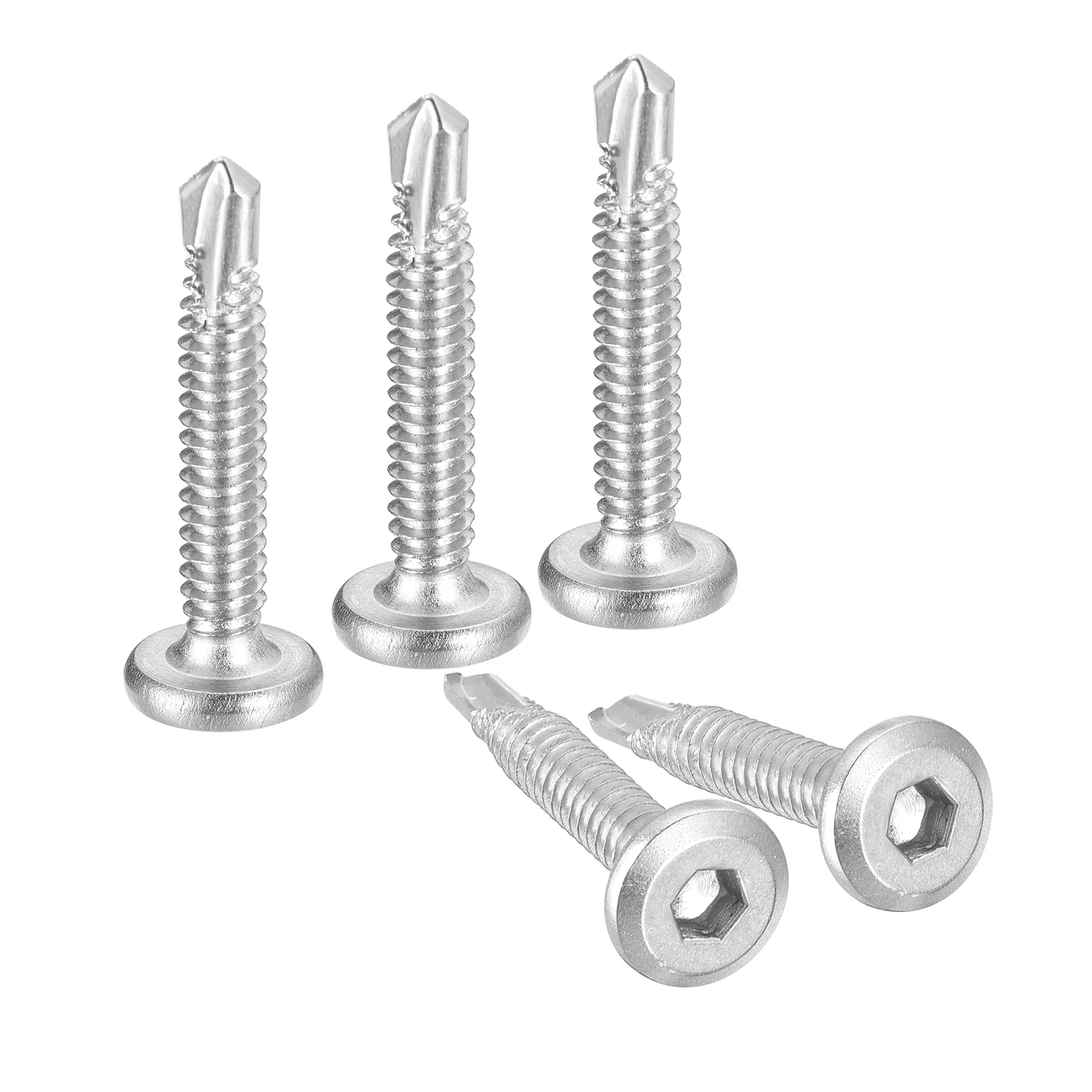 Uxcell 200Pcs Hex Socket Self Tapping Screws, #12 x 1-1/2" Drilling Screw, Silver
