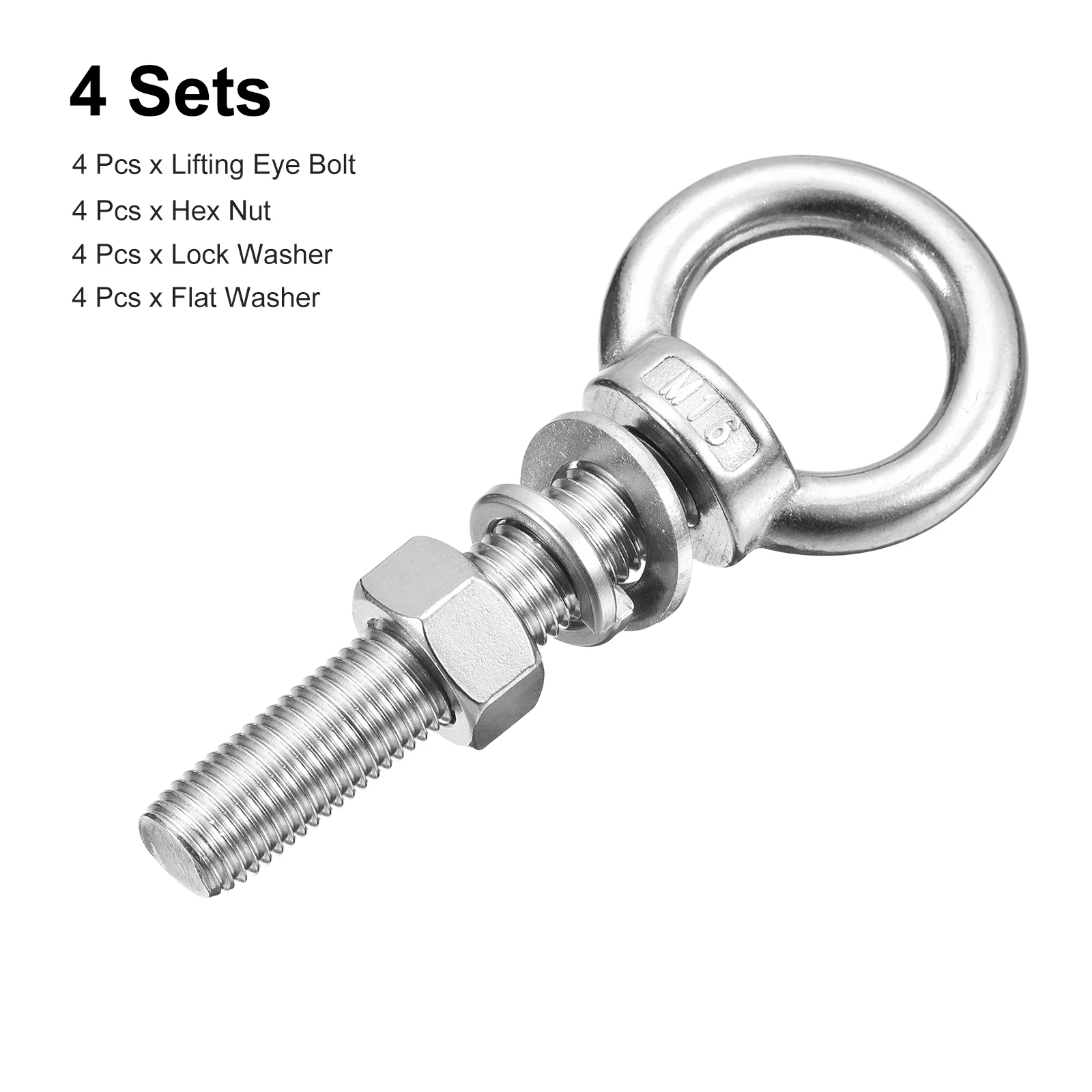 Uxcell Lifting Eye Bolt, 4 Sets M16 x 80mm Eye Bolt with Nut Washer - Image 3