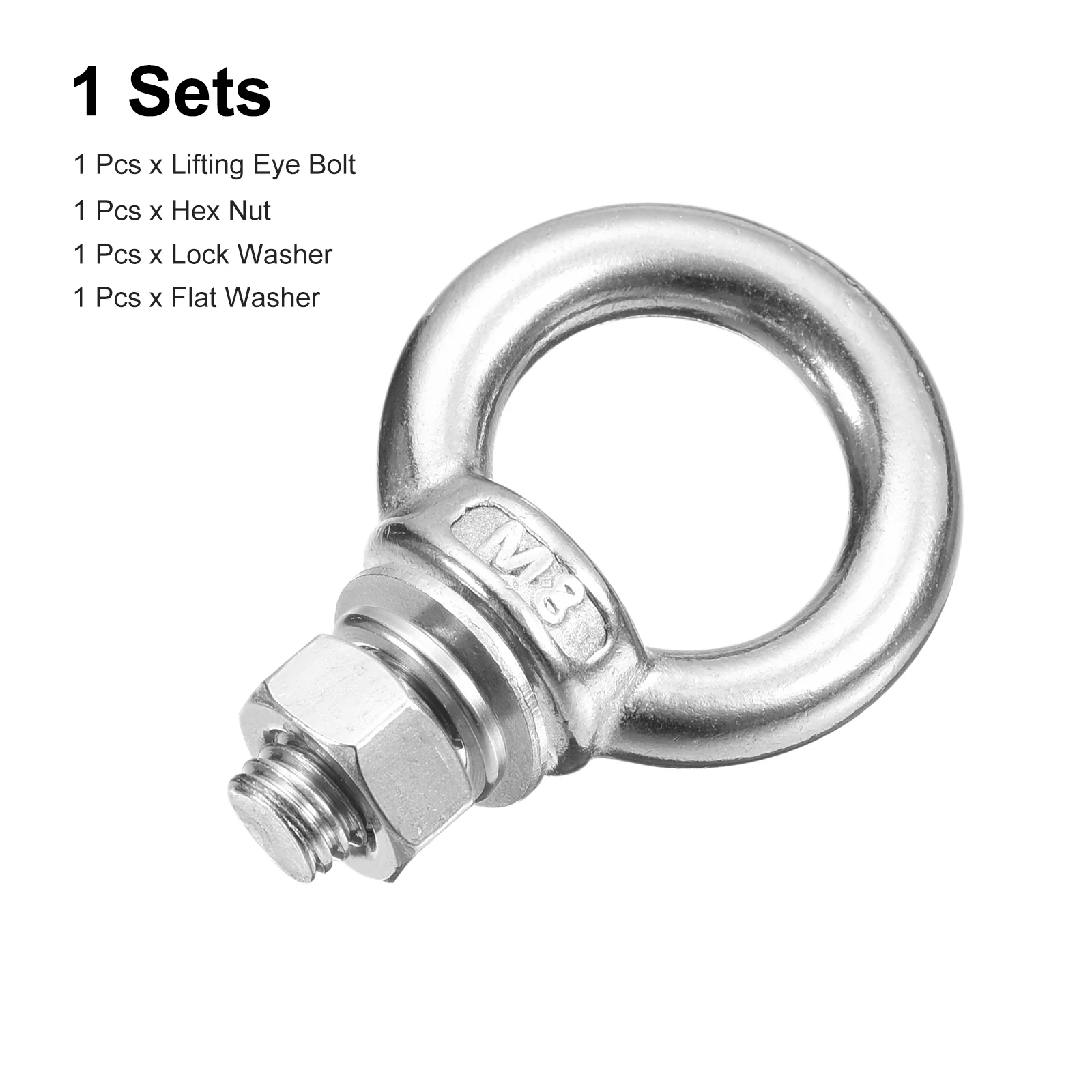 Uxcell Lifting Eye Bolt, 1 Set M8 x 20mm Eye Bolt with Nut Washer - Image 3