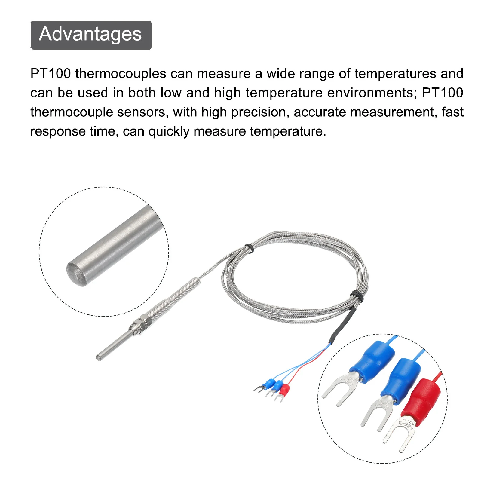 PT100 RTD Thermocouple Stainless Steel M8 -50 to 500C 6.6ft 5x50mm - Image 3