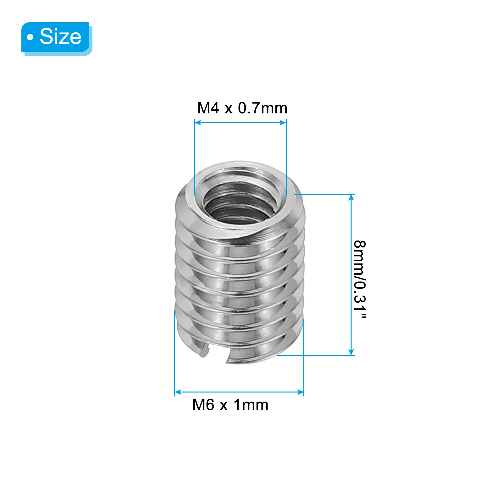 10Pcs 316 Stainless Steel Thread Repair Insert Nut M6 Male to M4 Female 8mm - Image 2