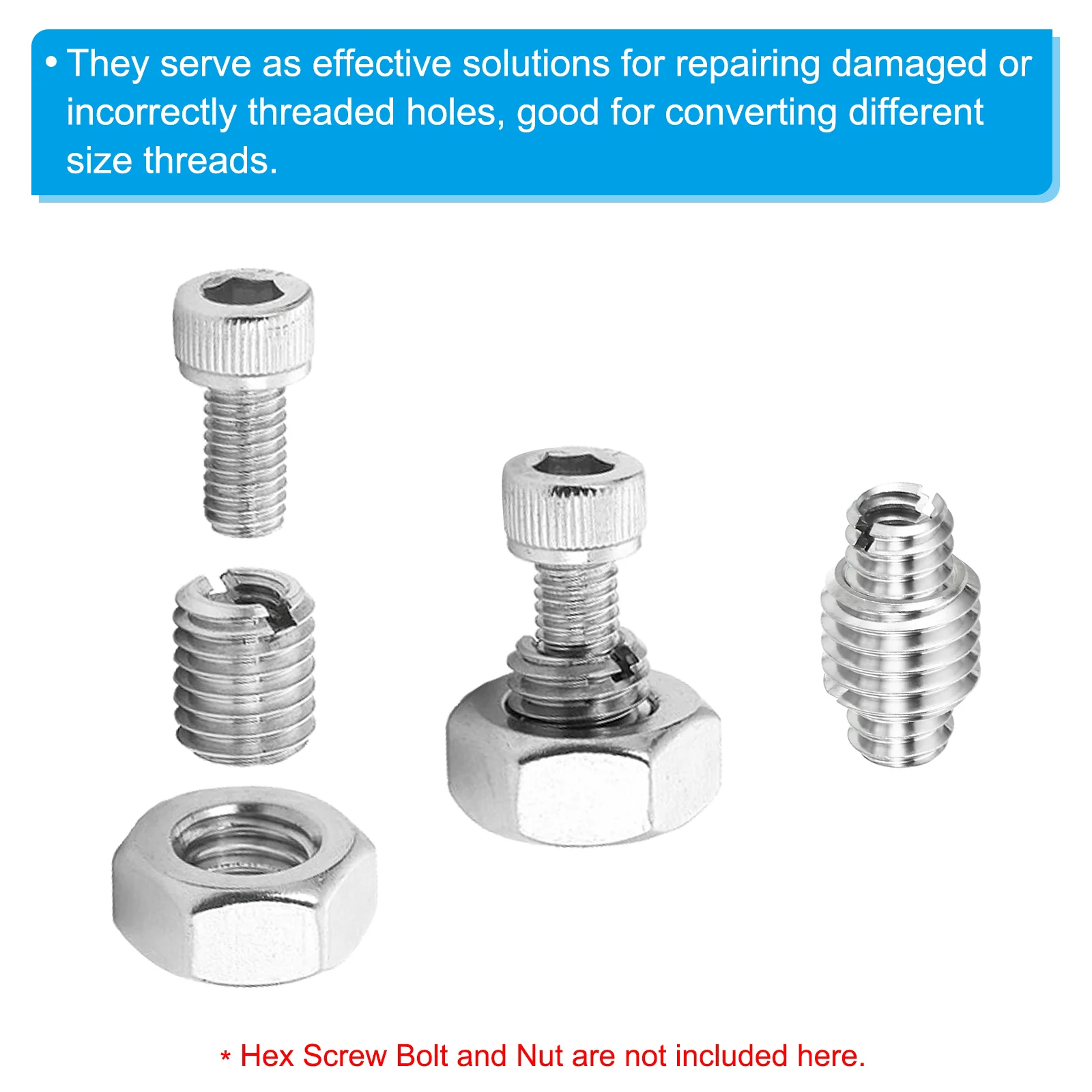 10Pcs 316 Stainless Steel Thread Repair Insert Nut M8 Male to M5 Female 10mm - Image 5