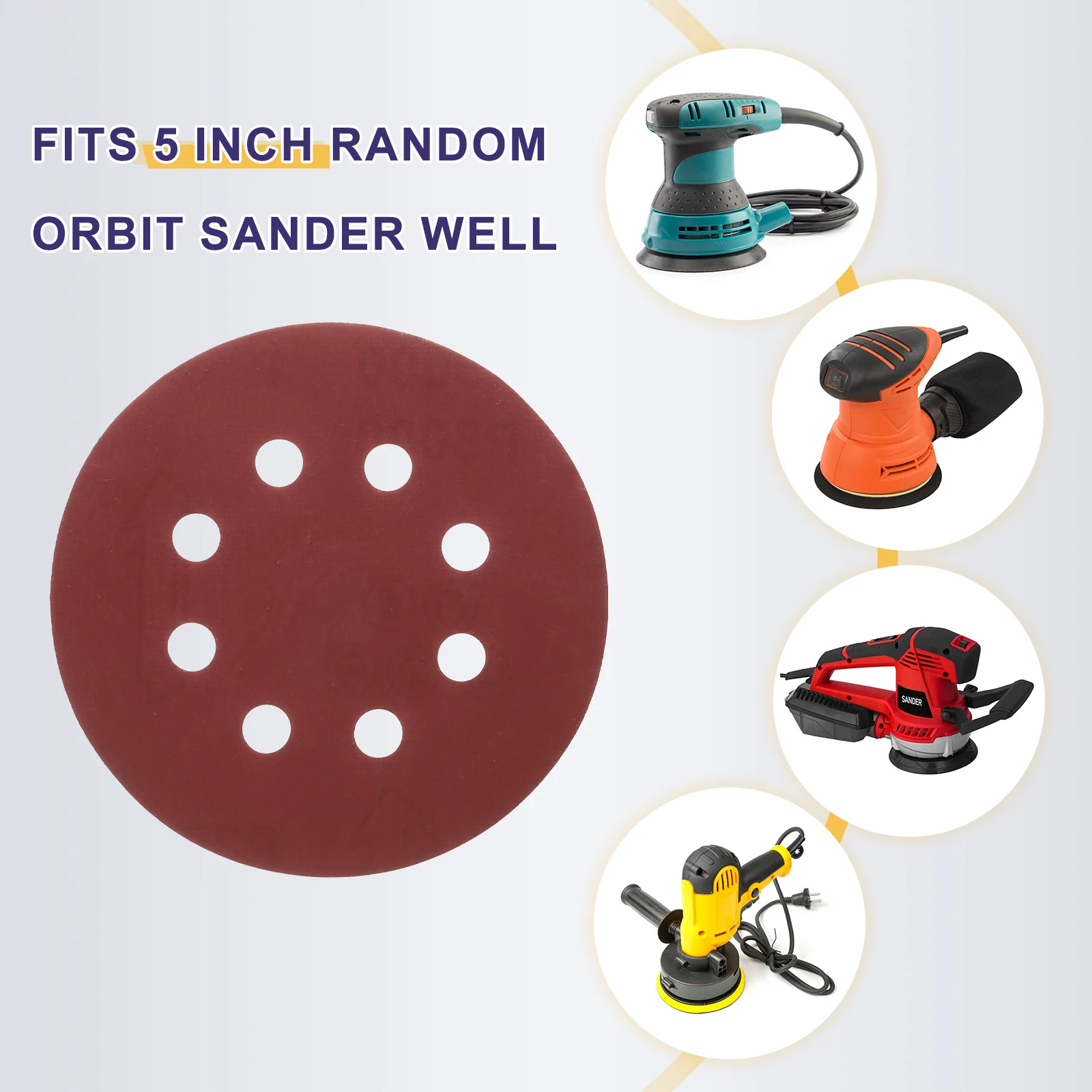 100pcs 5" Hook and Loop Sanding Discs 3000 Grit 8-Hole Sandpaper for Sander, Red - Image 6