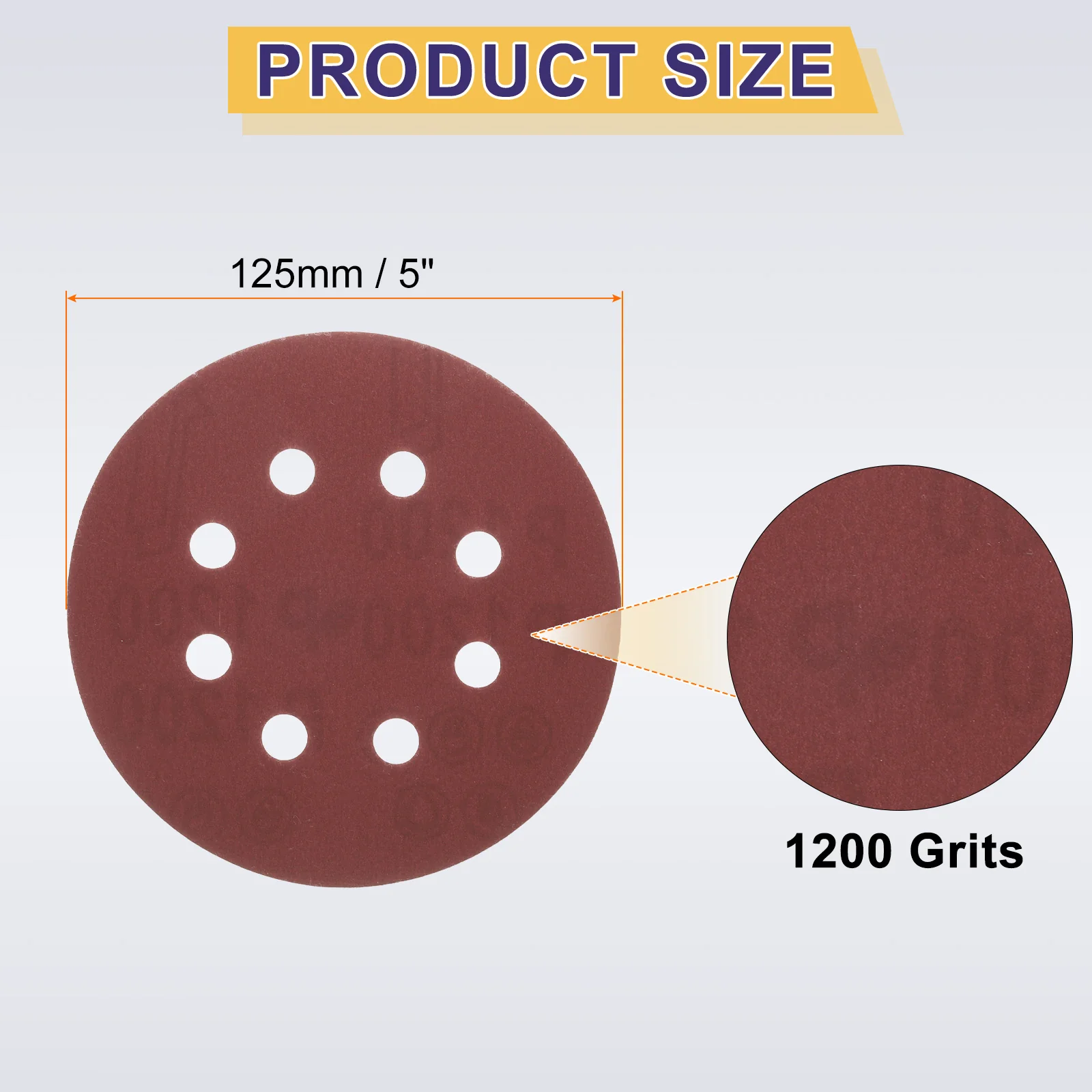 150pcs 5" Hook and Loop Sanding Discs 1200 Grit 8-Hole Sandpaper for Sander, Red - Image 2