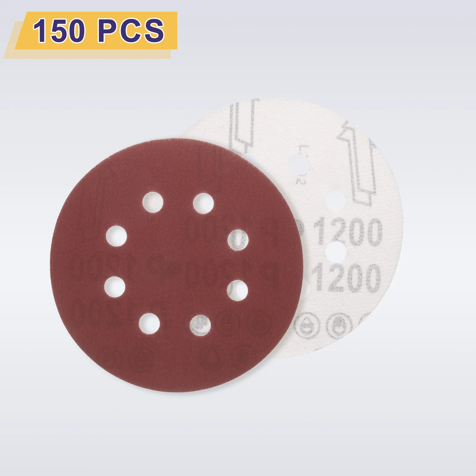150pcs 5" Hook and Loop Sanding Discs 1200 Grit 8-Hole Sandpaper for Sander, Red - Image 3