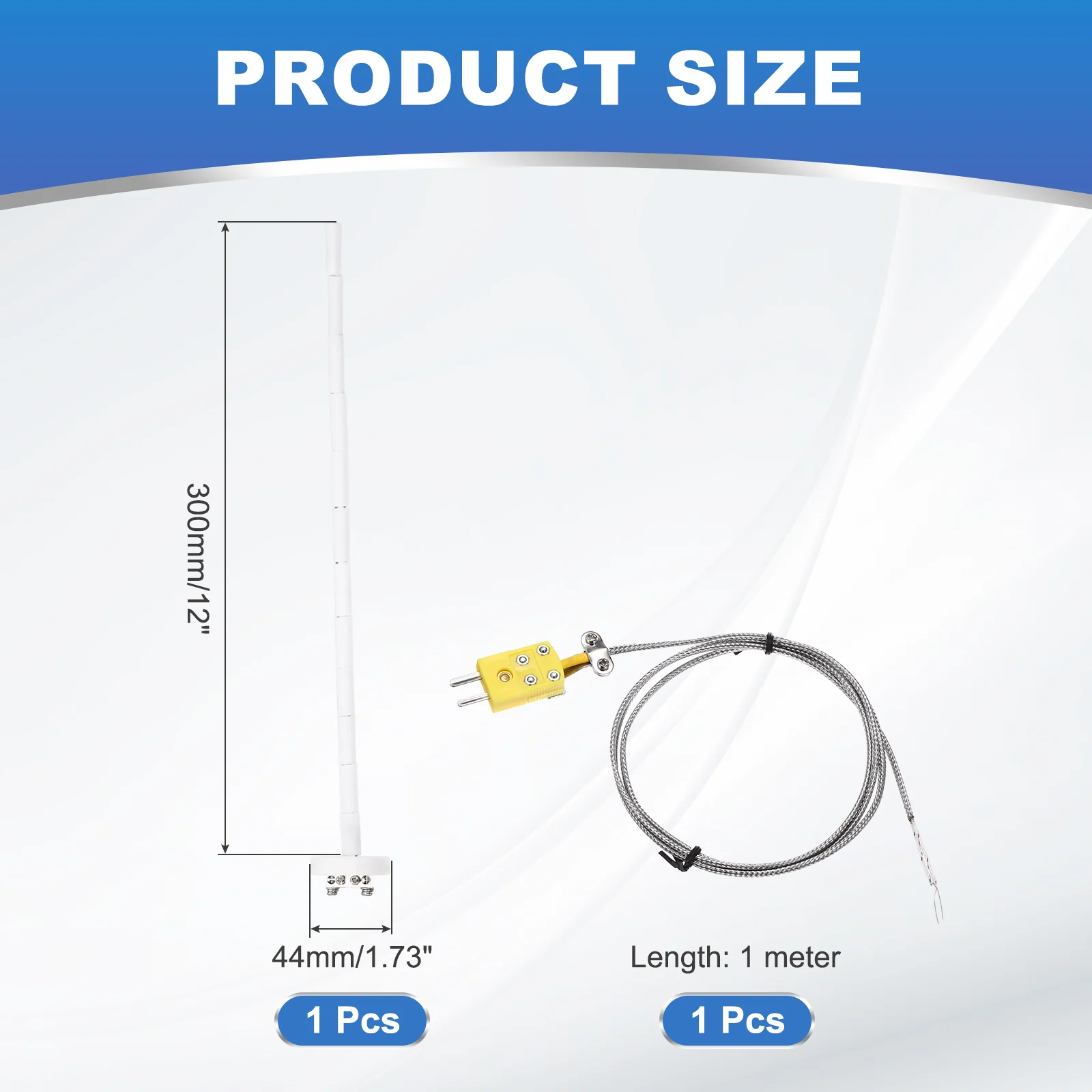 12" K Type Thermocouple Probe with 3.3 ft Thermocouple Wire 1.5mmx300mm - Image 2