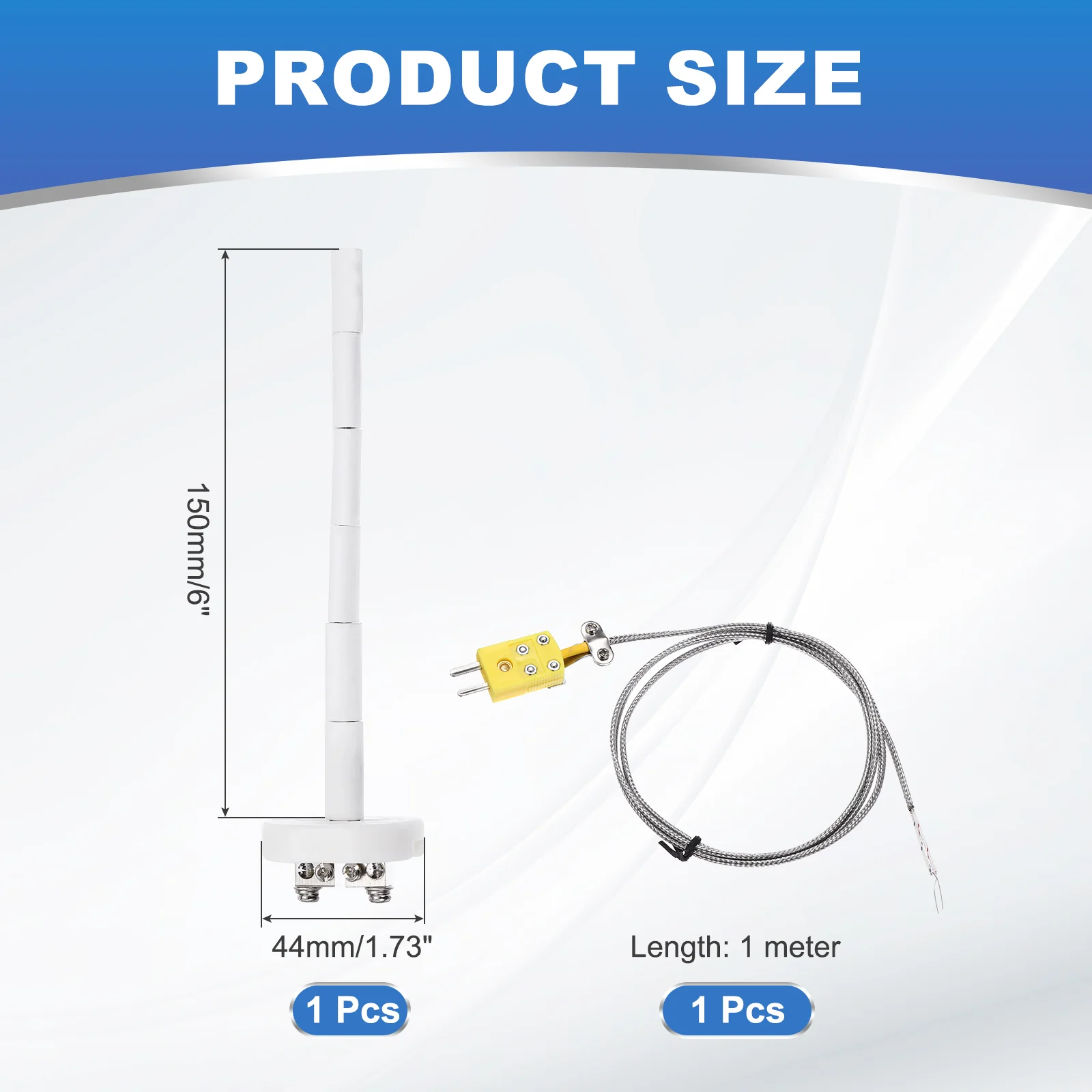 6" K Type Thermocouple Probe with 3.3 ft Thermocouple Wire 2mmx150mm - Image 2