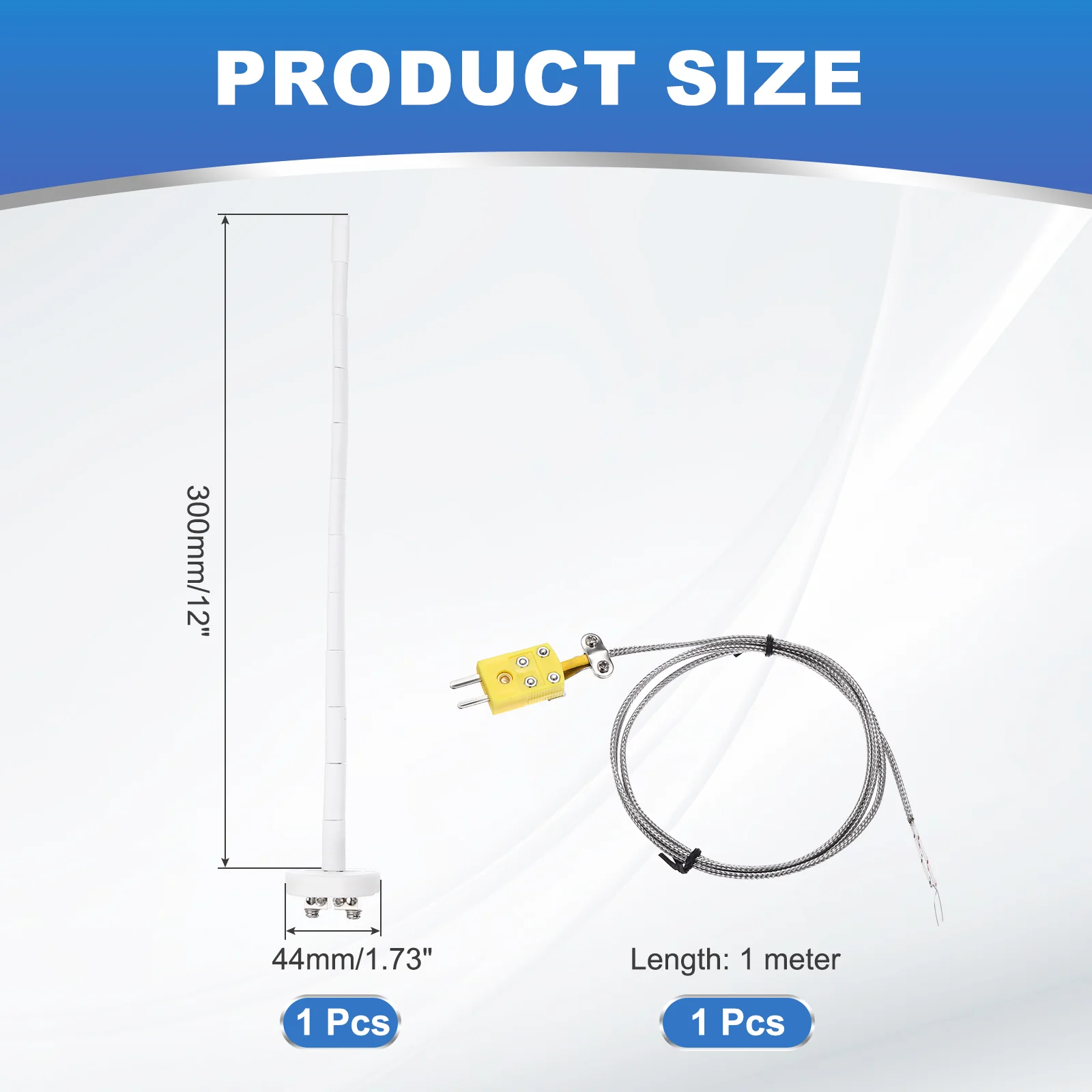 12" K Type Thermocouple Probe with 3.3 ft Thermocouple Wire 2mmx300mm - Image 2