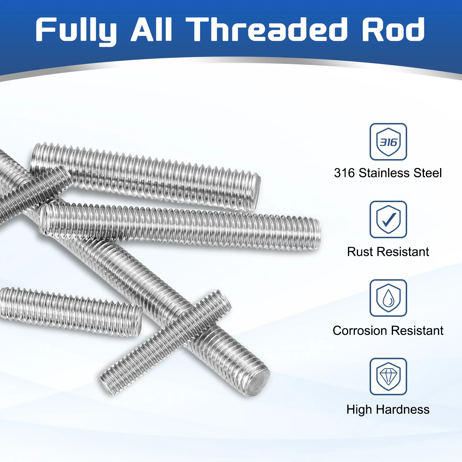 12Pack M6x20mm 316 Stainless Steel Fully All Threaded Rod Studs, 1mm Pitch - Image 3