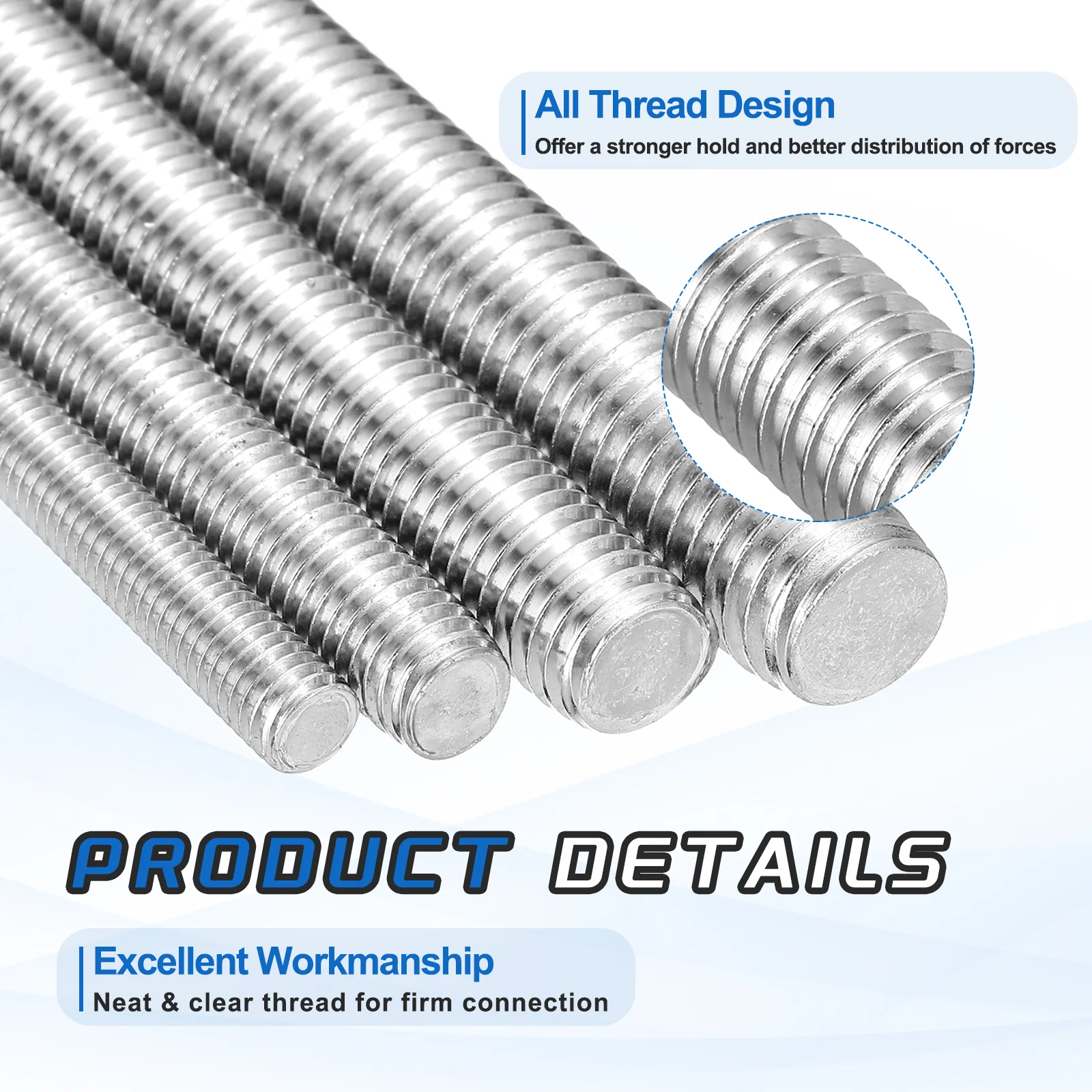 2Pack M6x100mm 316 Stainless Steel Fully All Threaded Rod Studs, 1mm Pitch - Image 4