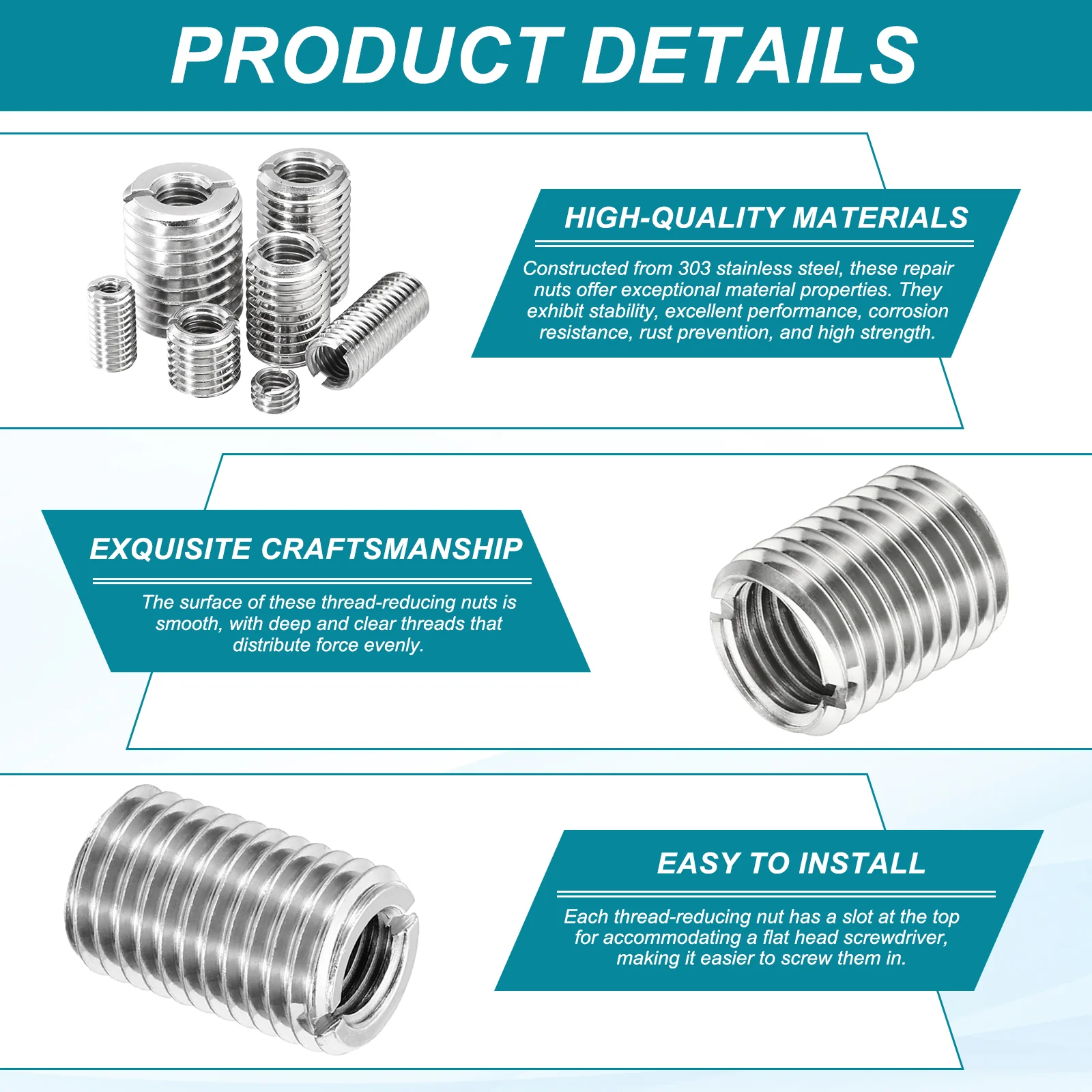 Thread Adapters Sleeve Reducing Nut, 5Pcs M10x1.5 Male to M4x0.7 Female, 8mm - Image 3