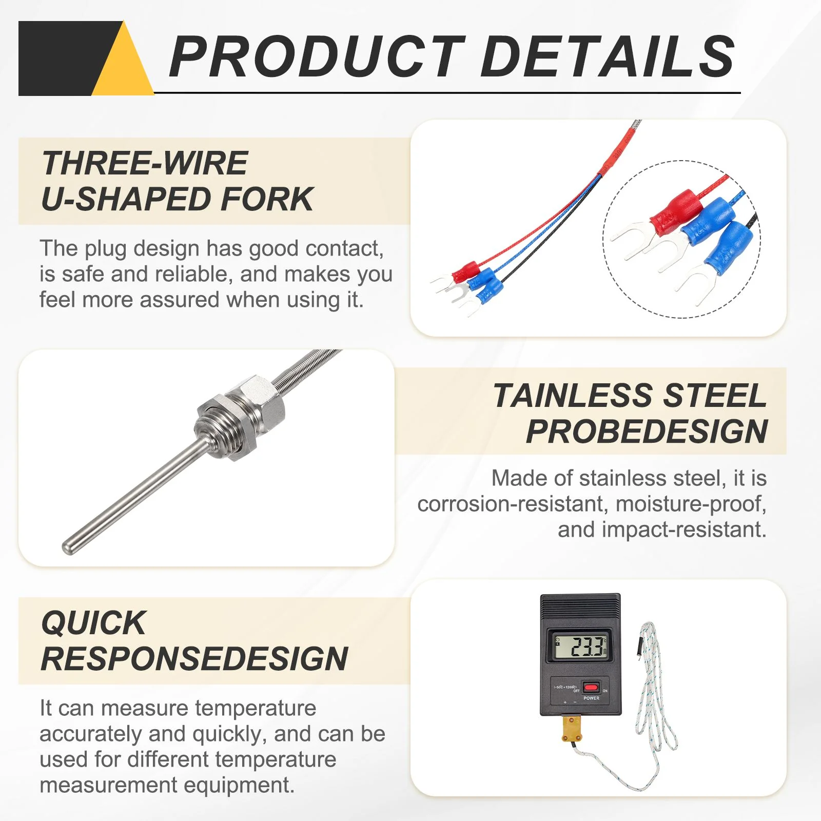 PT100 RTD Thermocouple Stainless Steel NPT1/4 -50 to 500C 6.6ft 6x100mm - Image 3