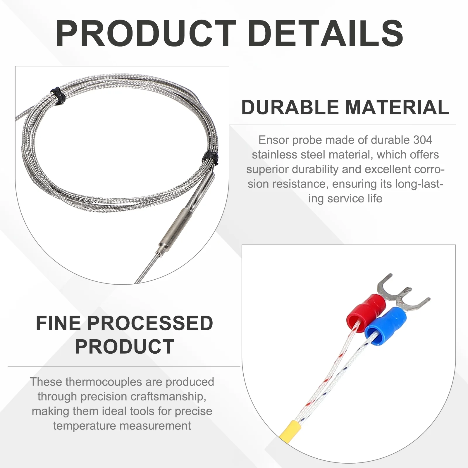 E Type Thermocouple Temperature Sensor Probe 2x300mm 6.6ft Wire 0-800°C - Image 4