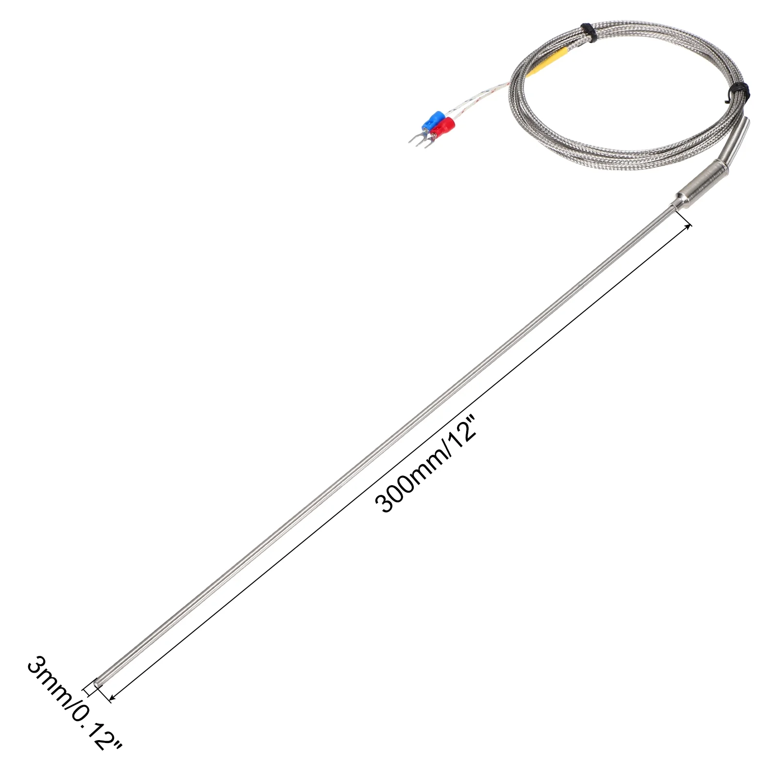 K Type Thermocouple Temperature Sensor Probe 3x300mm 6.6ft Wire 0-1100°C - Image 2