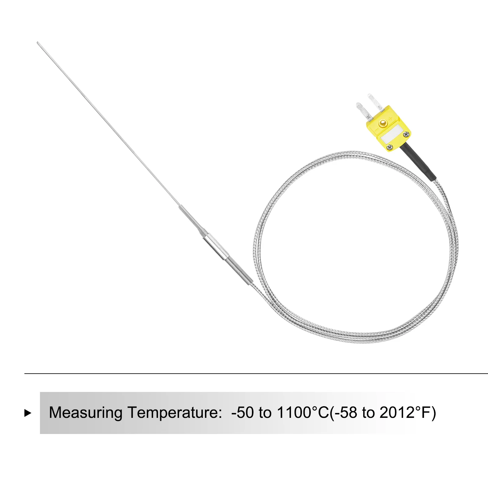 K Type Thermocouple with Plug,Temperature Sensor -40 to 1100°C 0.5x200mm 3.3ft - Image 3