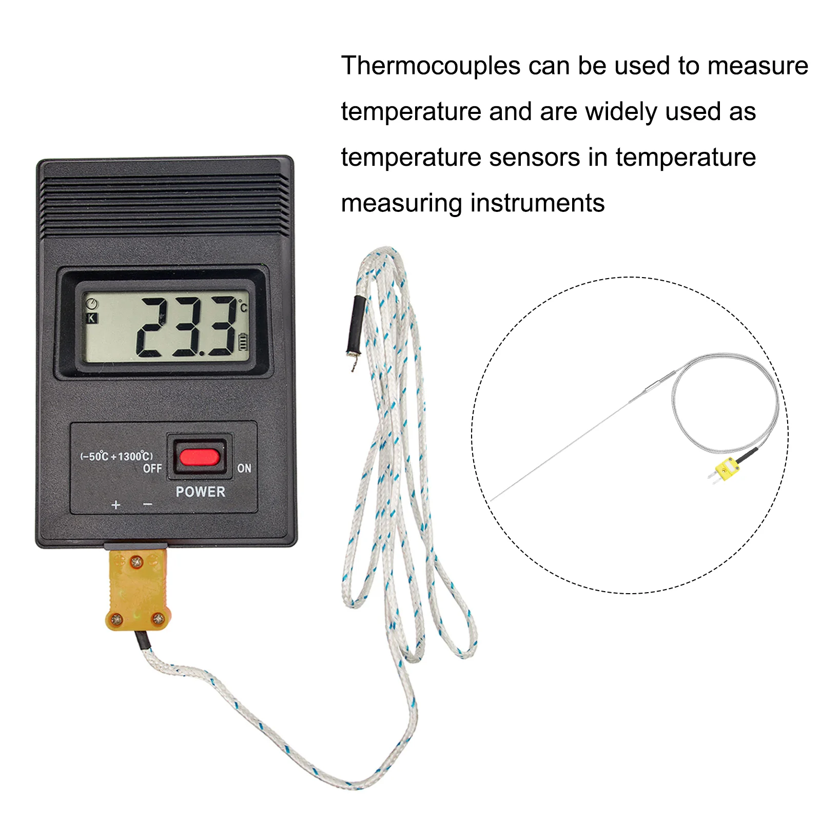 K Type Thermocouple with Plug,Temperature Sensor -40 to 1100°C 0.5x250mm 3.3ft - Image 5