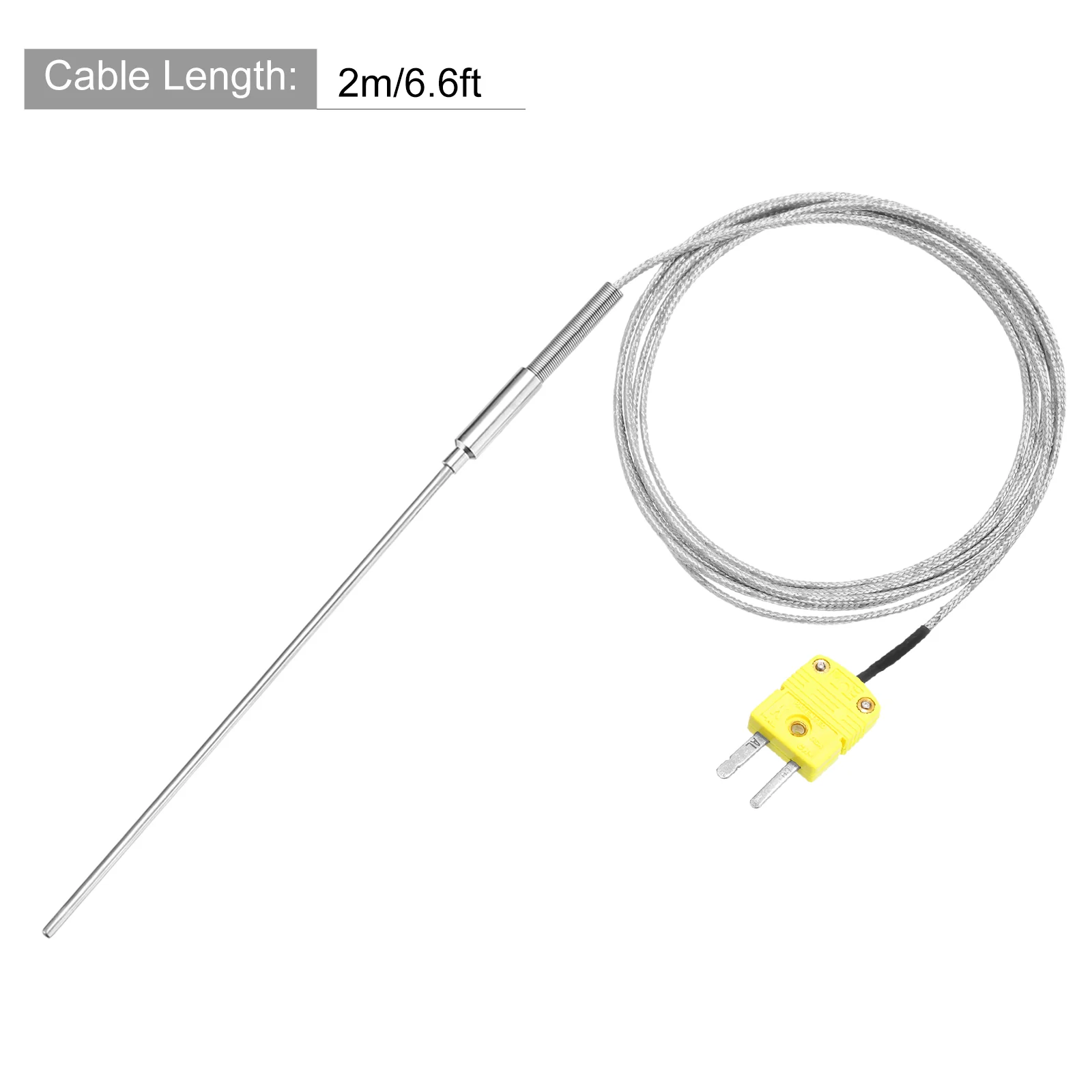 K Type Thermocouple with Plug,Temperature Sensor -40 to 1100°C 2.5x150mm 6.6ft - Image 2