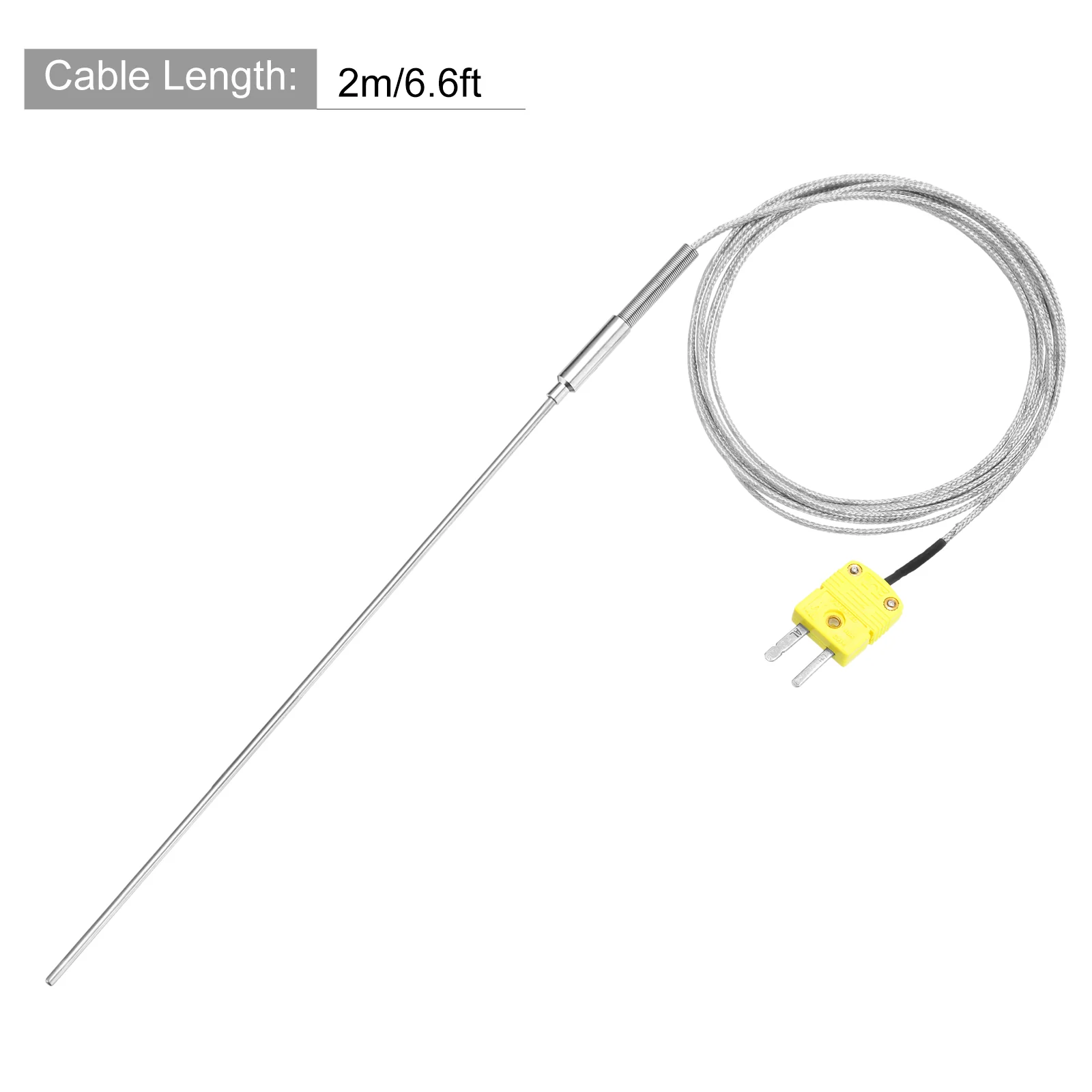 K Type Thermocouple with Plug,Temperature Sensor -40 to 1100°C 3.2x300mm 6.6ft - Image 2