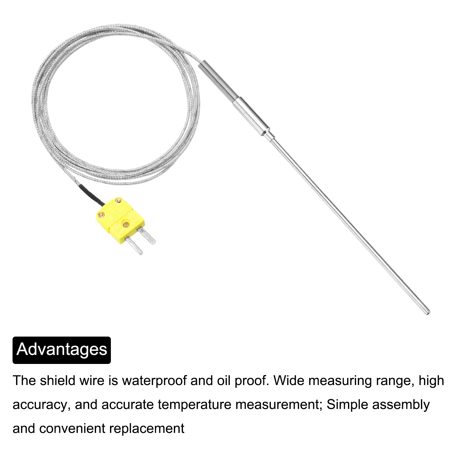 K Type Thermocouple with Plug,Temperature Sensor -40 to 1100°C 5x100mm 6.6ft - Image 4